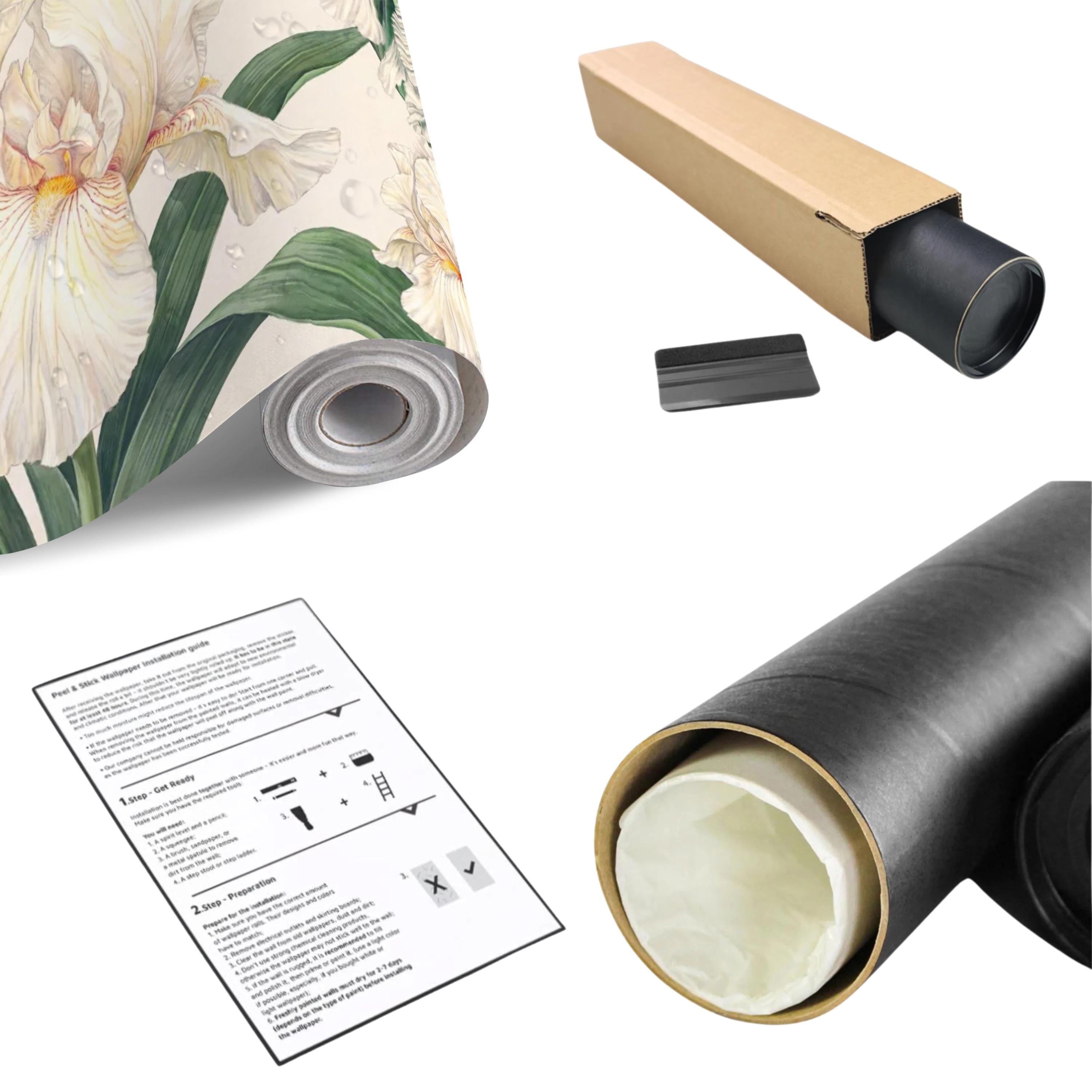 White Iris Peel and Stick Wall Mural, Elegant Botanical Floral, Soft Neutral Bloom, Large Flower Wallpaper