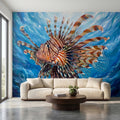 Lionfish Underwater Ocean Swirl Painting Peel and Stick Wall Mural, Tropical Reef Marine Life Fish Exotic Saltwater Blue Sea Wallpaper