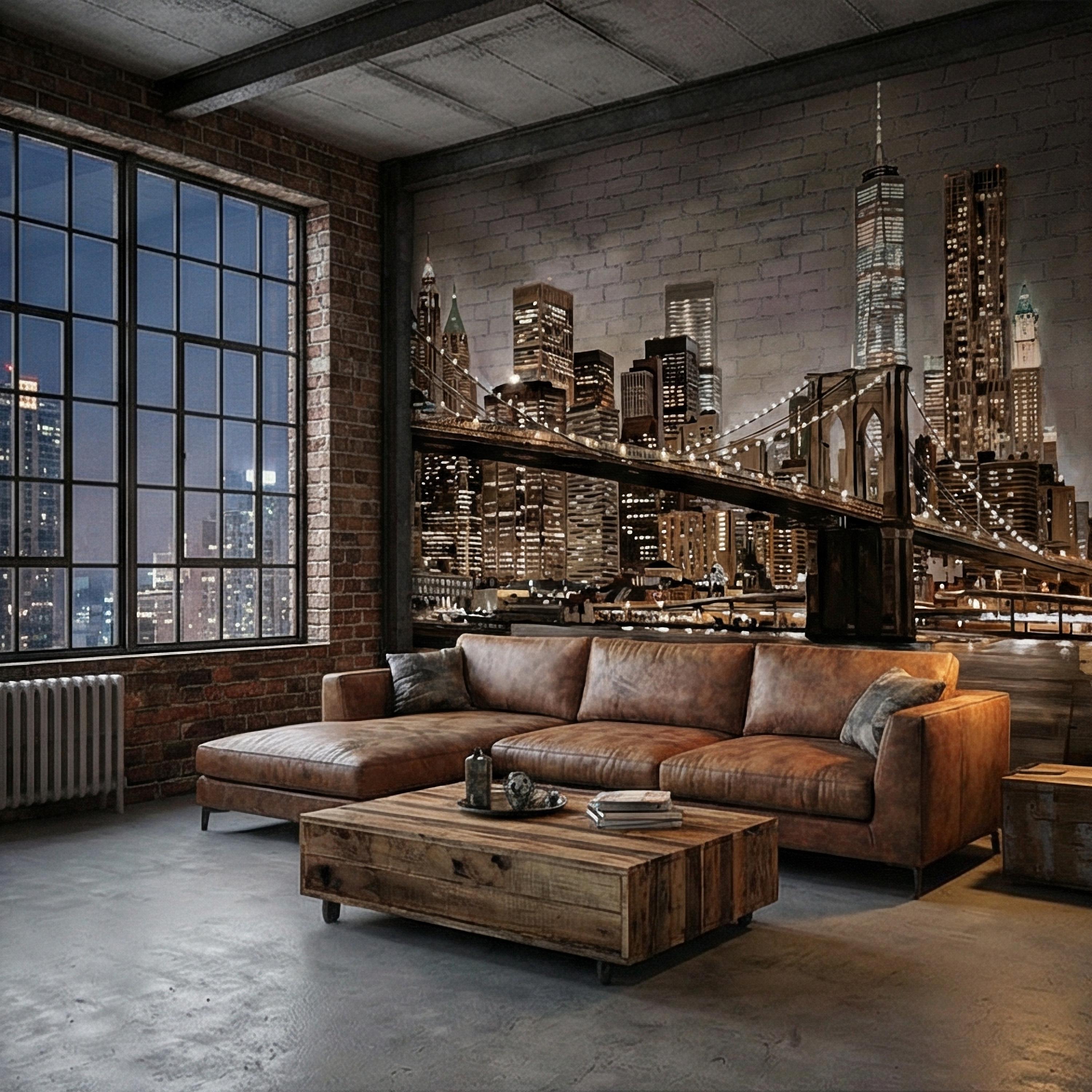 New York City Peel and Stick Wall Mural, Brooklyn Bridge Night Skyline, Moody Urban Architecture, Manhattan Wallpaper