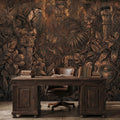 Monkey Jungle Peel and Stick Wall Mural, Dark Tropical Ruins, Primitive Mask Botanical, Moody Exotic Wallpaper