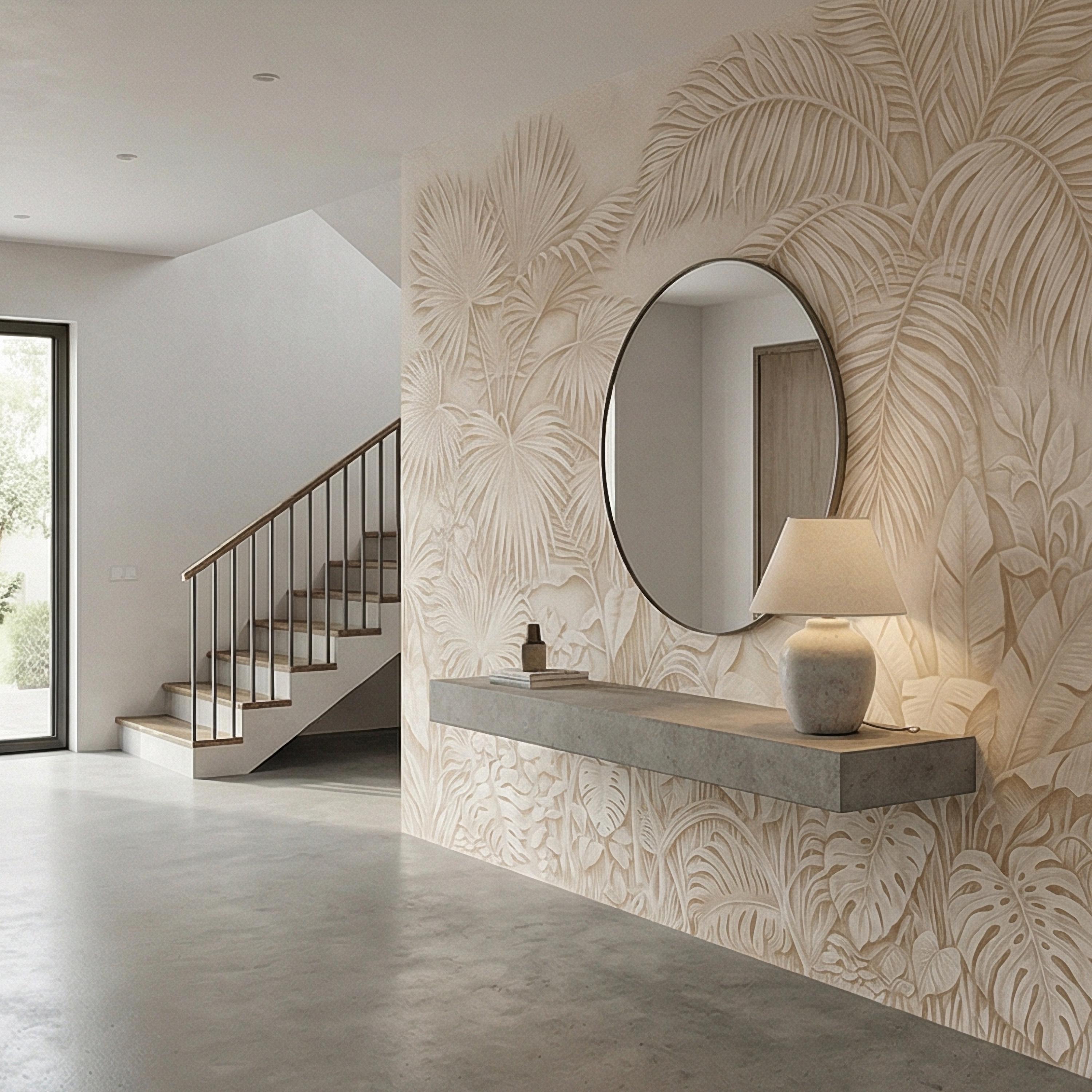 Palm Leaf Peel and Stick Wall Mural, Soft Ivory Botanical, Textured Tropical Leaves, Elegant Quiet Luxury Wallpaper