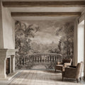 Vintage Rome Balcony Panoramic Landscape Peel and Stick Wall Mural, Sepia Tropical Garden Birds Classical Cityscape, Neutral Toile Wallpaper