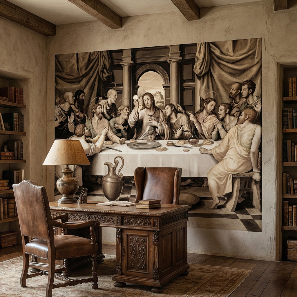 Last Supper Peel and Stick Wall Mural, Antique Religious Painting, Neutral Renaissance Christian Biblical Wallpaper
