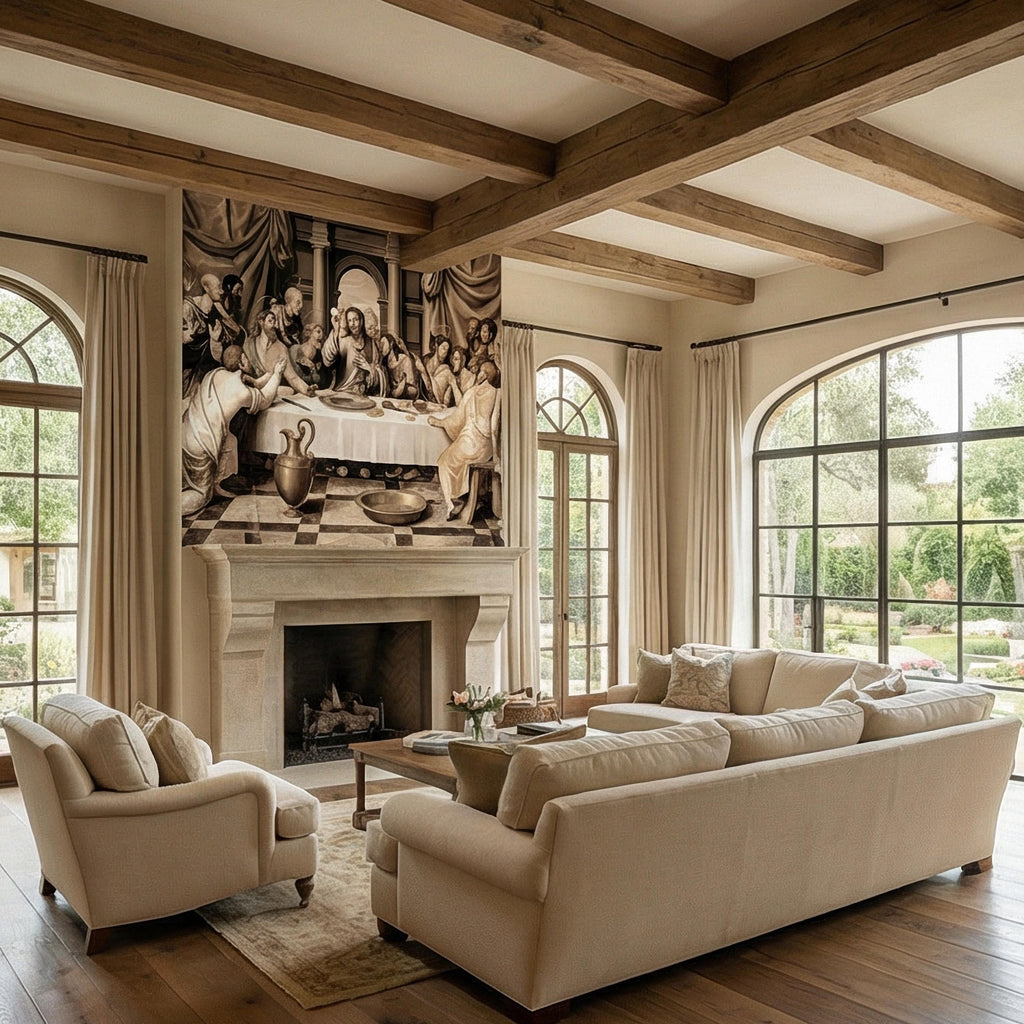 Last Supper Peel and Stick Wall Mural, Antique Religious Painting, Neutral Renaissance Christian Biblical Wallpaper