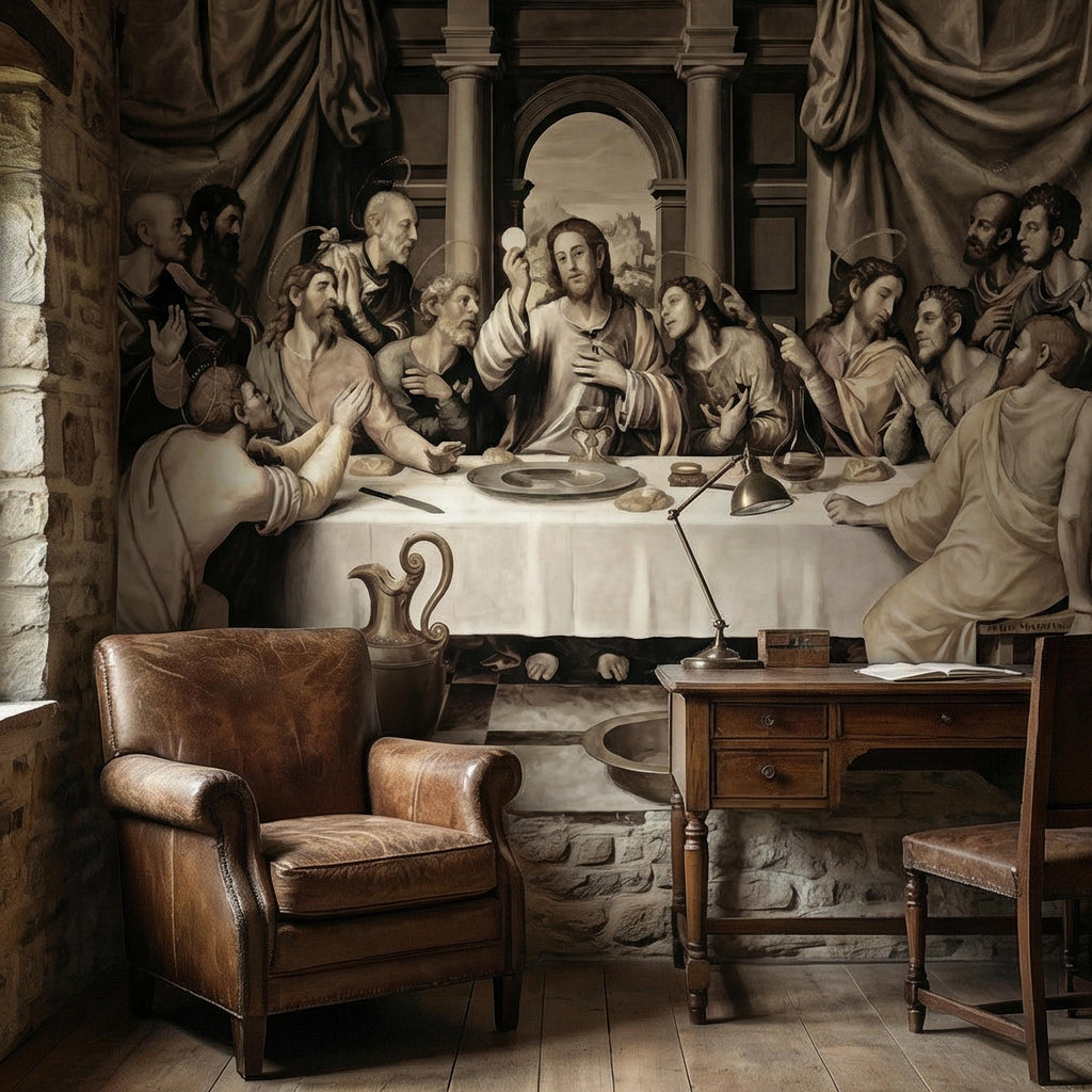 Last Supper Peel and Stick Wall Mural, Antique Religious Painting, Neutral Renaissance Christian Biblical Wallpaper