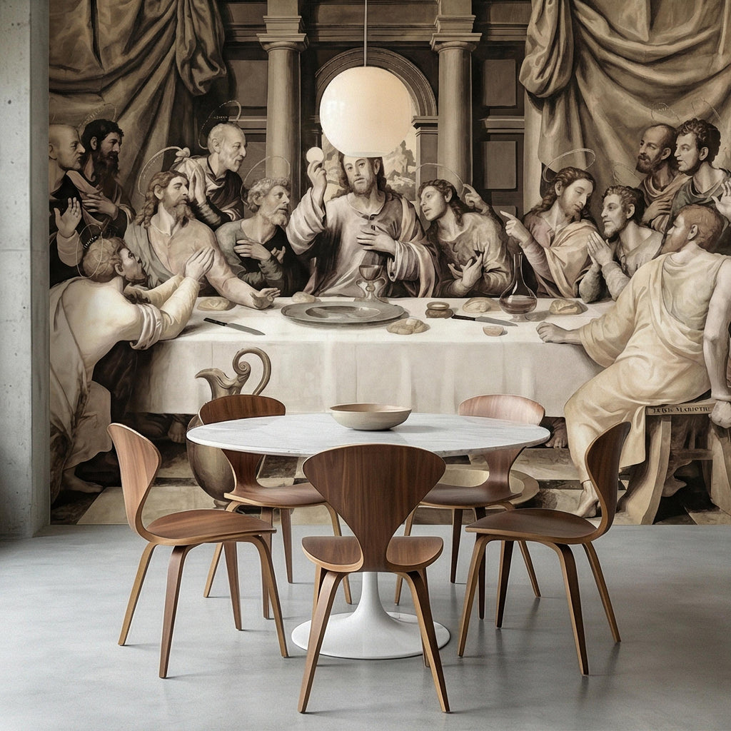 Last Supper Peel and Stick Wall Mural, Antique Religious Painting, Neutral Renaissance Christian Biblical Wallpaper
