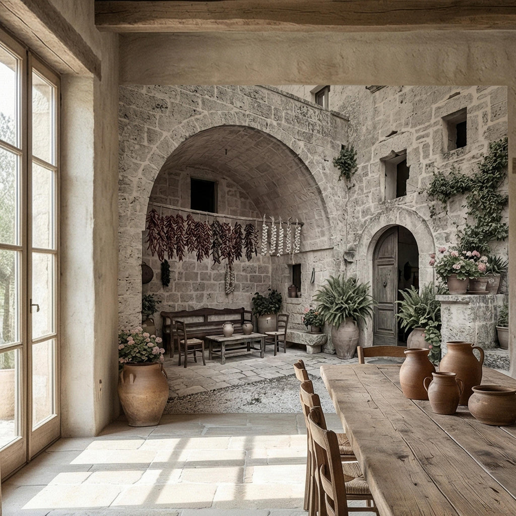 Italian Courtyard Peel and Stick Wall Mural, Rustic Stone Arch Village, Old World Mediterranean Alley, Vintage Italy Wallpaper
