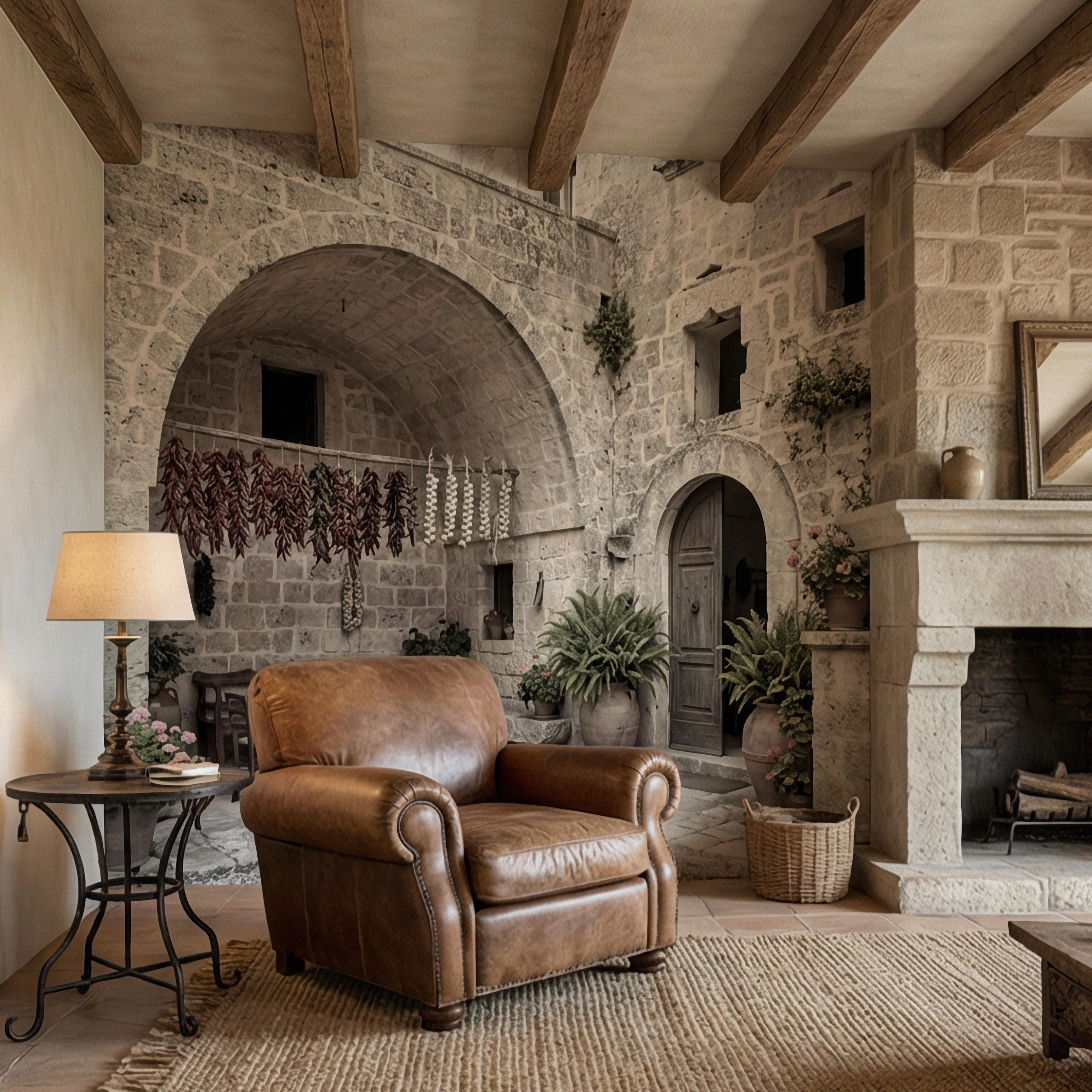 Italian Courtyard Peel and Stick Wall Mural, Rustic Stone Arch Village, Old World Mediterranean Alley, Vintage Italy Wallpaper