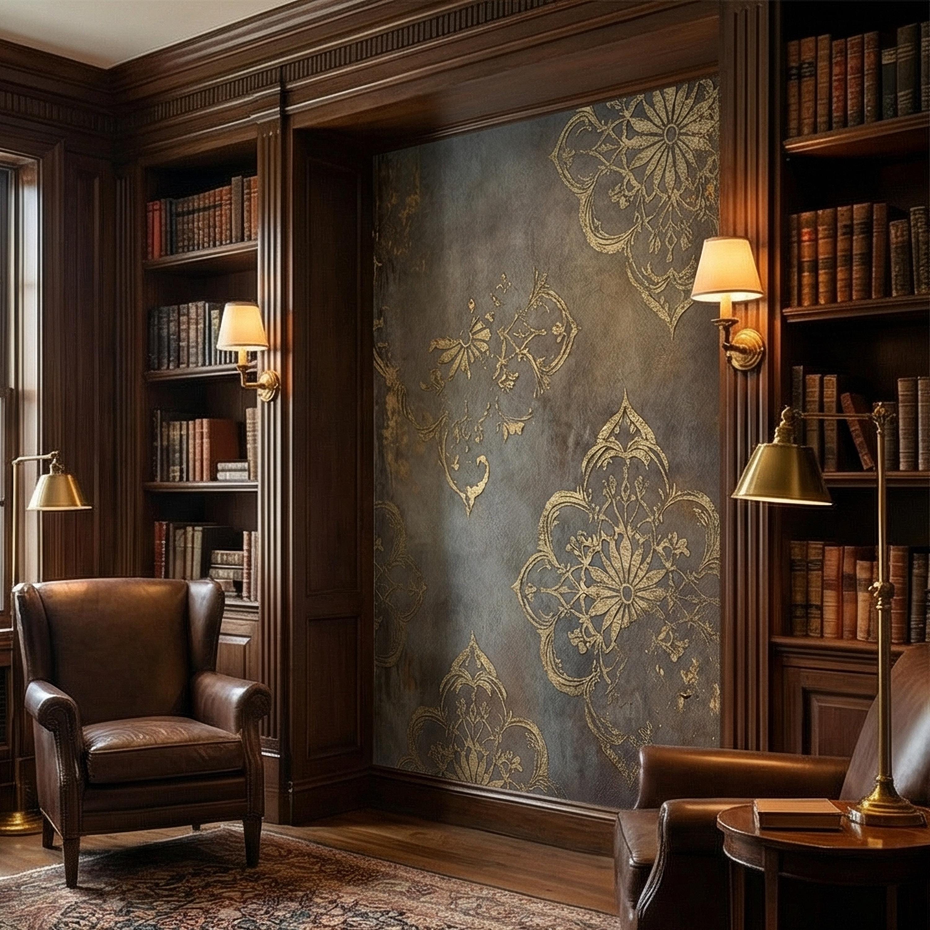 Moroccan Peel and Stick Wall Mural, Dark Vintage Medallion, Distressed Ornamental, Boho Gothic Wallpaper