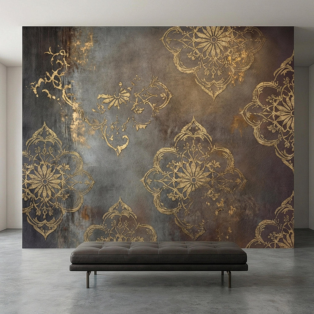 Moroccan Peel and Stick Wall Mural, Dark Vintage Medallion, Distressed Ornamental, Boho Gothic Wallpaper