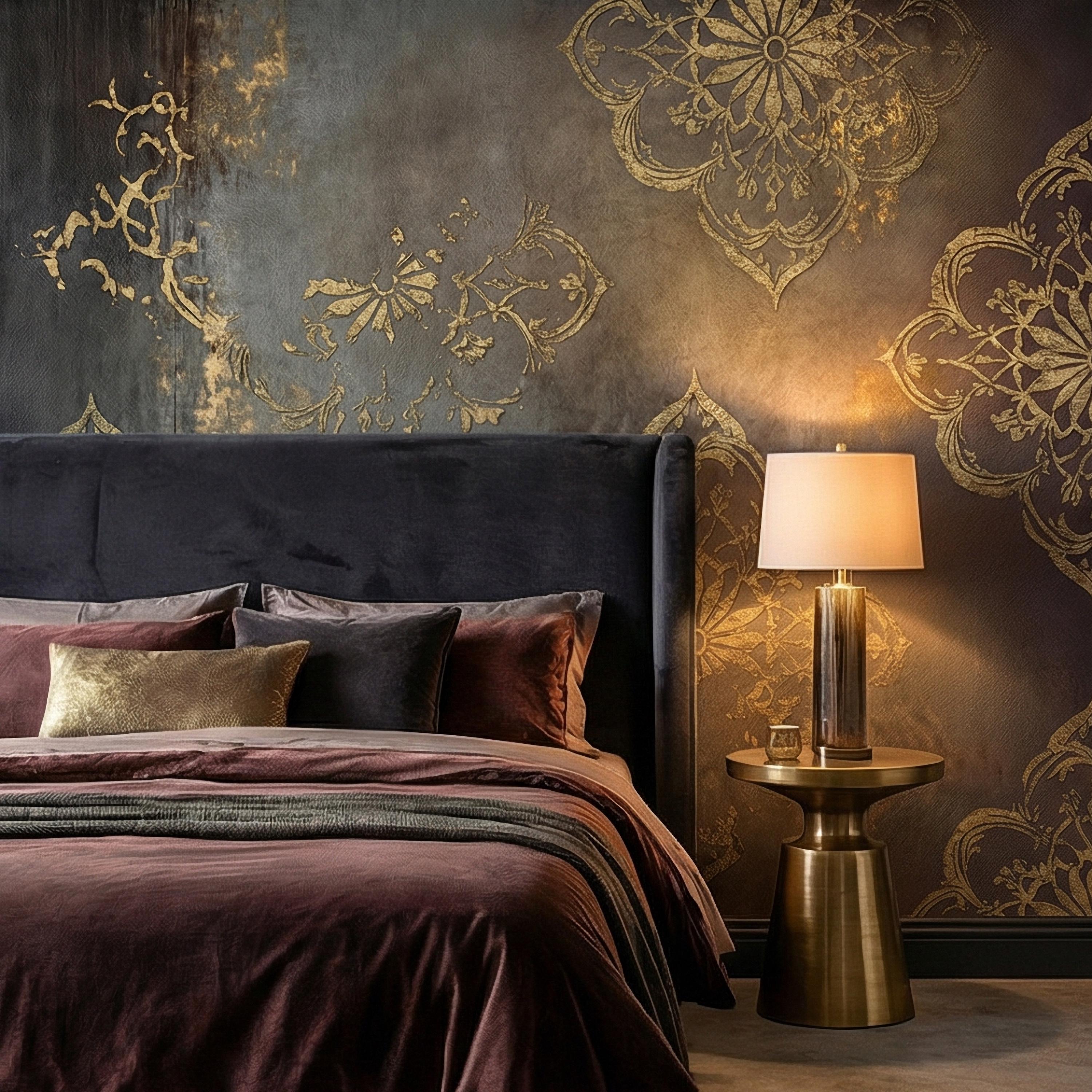 Moroccan Peel and Stick Wall Mural, Dark Vintage Medallion, Distressed Ornamental, Boho Gothic Wallpaper