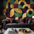 Mid Century Modern Geometric Peel and Stick Wall Mural, Bauhaus Abstract Arches and Circles, Retro Color Block Mosaic Pattern Wallpaper