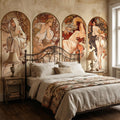 Art Nouveau Four Seasons Peel and Stick Wall Mural, Vintage Arched Women Panels, French Belle Epoque Allegory, Antique Parchment Wallpaper