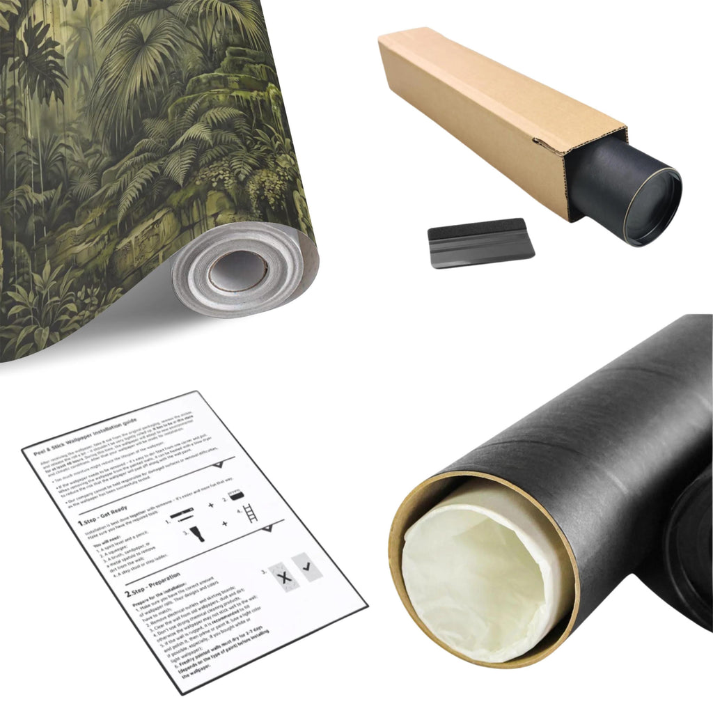 Dark Jungle Peel and Stick Wall Mural, Monstera Palm Leaves Overgrown Ruins, Moody Tropical Rainforest Vintage Grunge Botanical Wallpaper