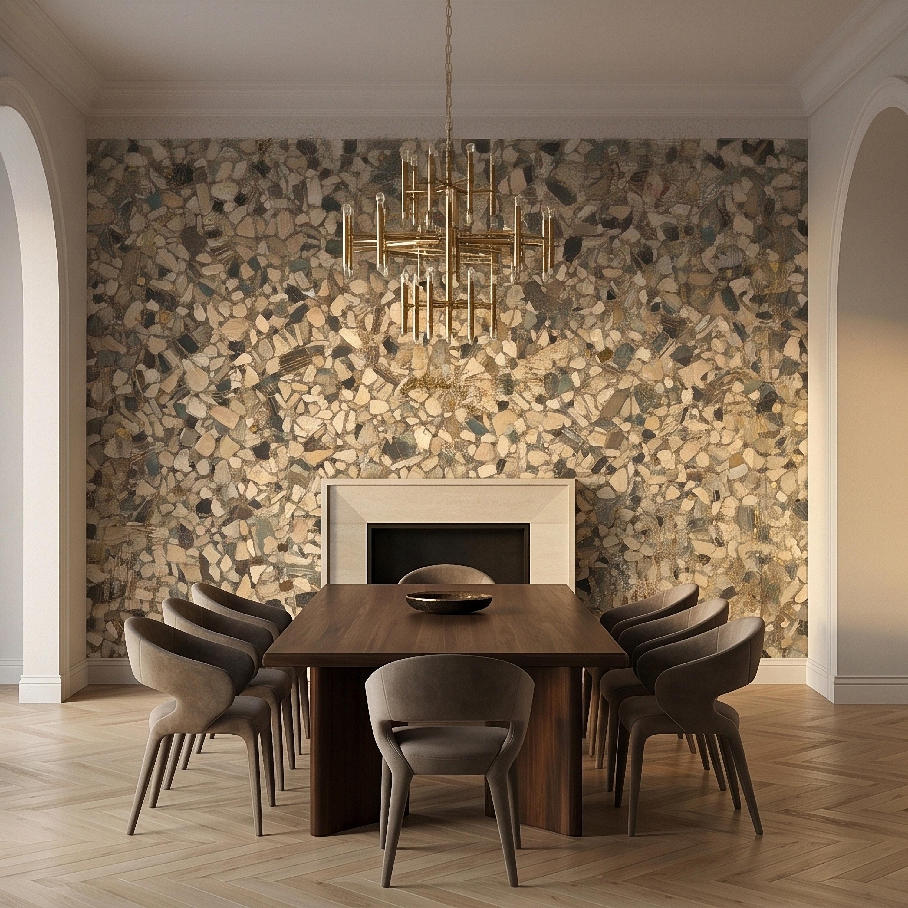 Neutral Terrazzo Peel and Stick Wall Mural, Beige Gray Stone Chip Speckled Concrete Texture, Modern Scandi Minimalist Faux Stone Wallpaper