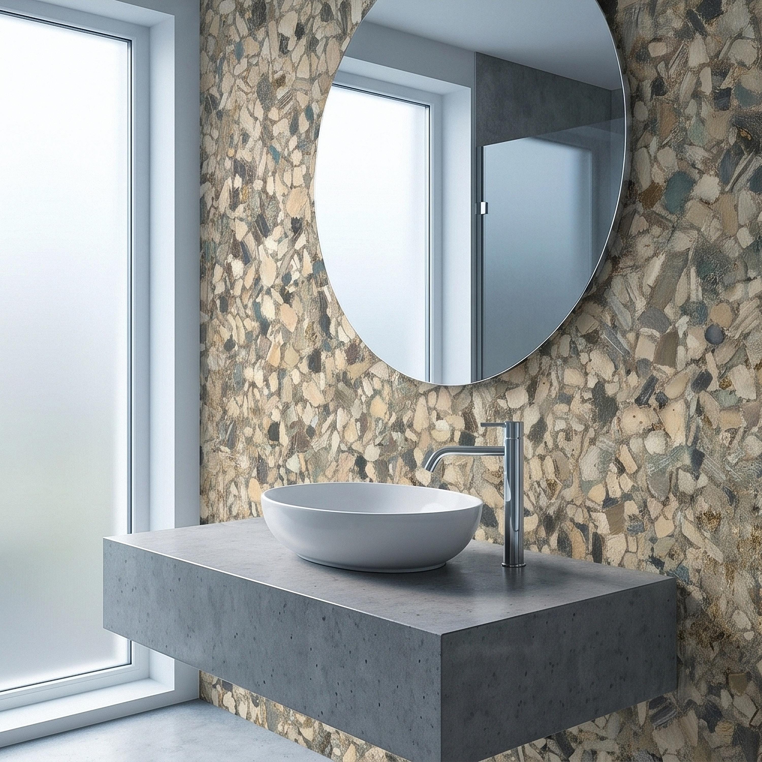 Neutral Terrazzo Peel and Stick Wall Mural, Beige Gray Stone Chip Speckled Concrete Texture, Modern Scandi Minimalist Faux Stone Wallpaper