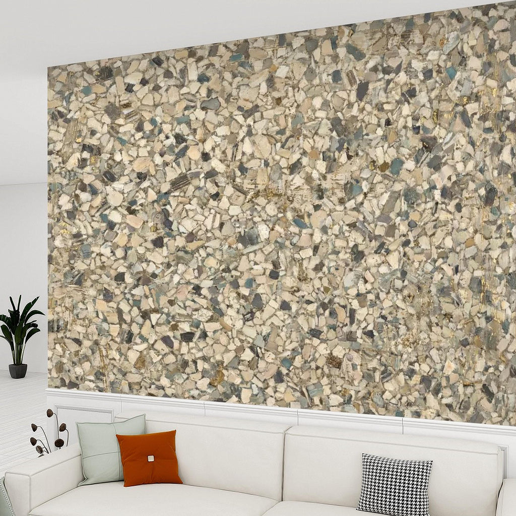 Neutral Terrazzo Peel and Stick Wall Mural, Beige Gray Stone Chip Speckled Concrete Texture, Modern Scandi Minimalist Faux Stone Wallpaper