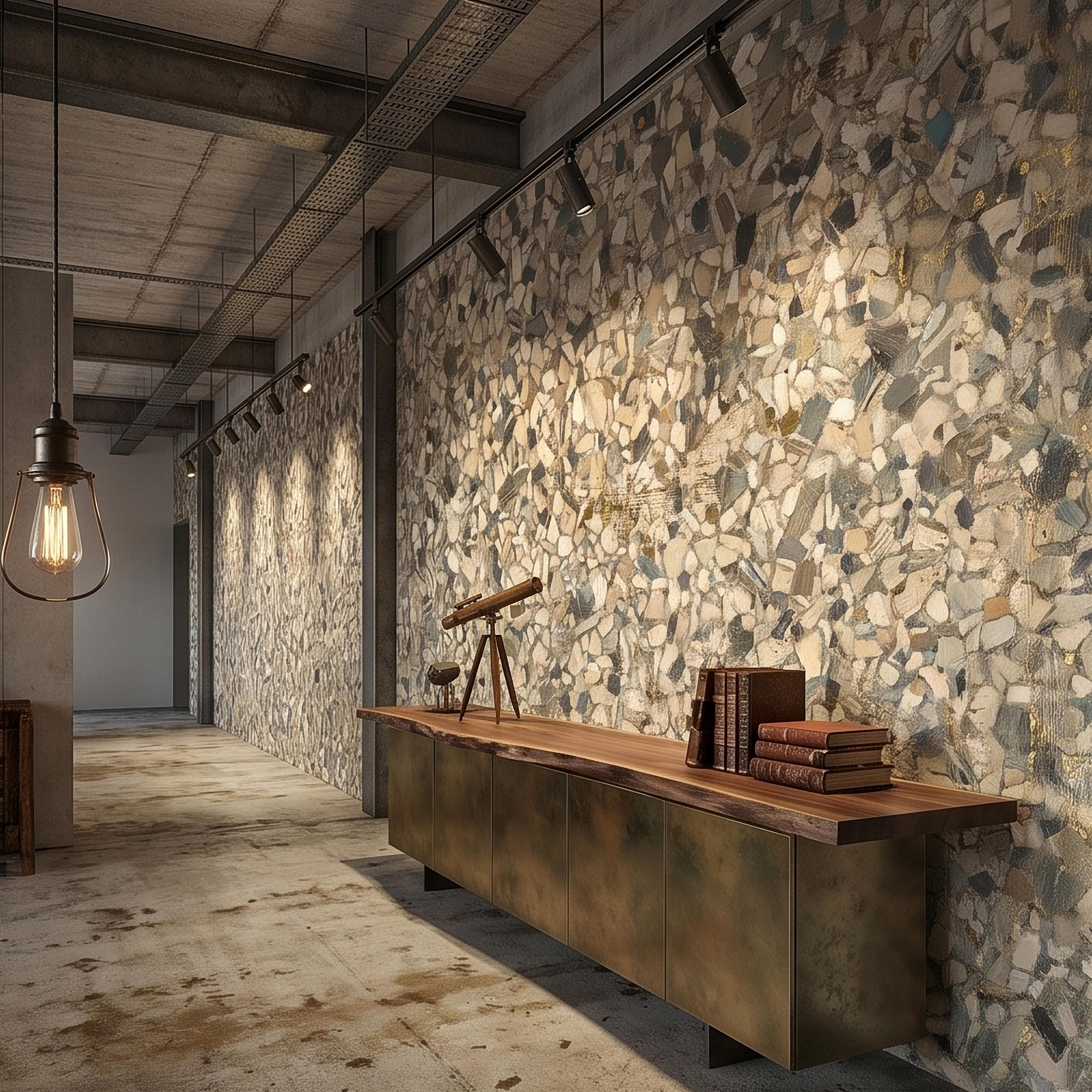 Neutral Terrazzo Peel and Stick Wall Mural, Beige Gray Stone Chip Speckled Concrete Texture, Modern Scandi Minimalist Faux Stone Wallpaper