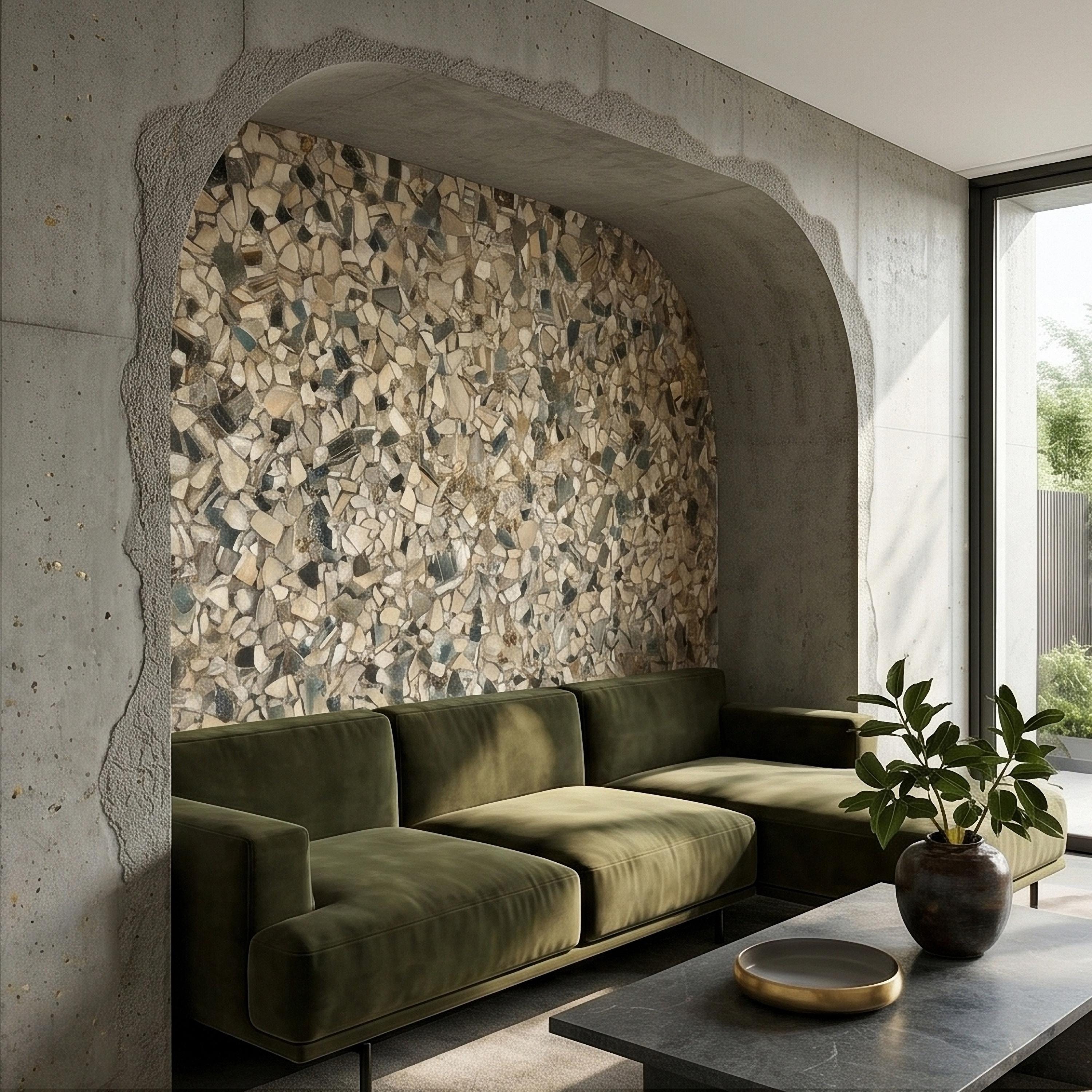 Neutral Terrazzo Peel and Stick Wall Mural, Beige Gray Stone Chip Speckled Concrete Texture, Modern Scandi Minimalist Faux Stone Wallpaper