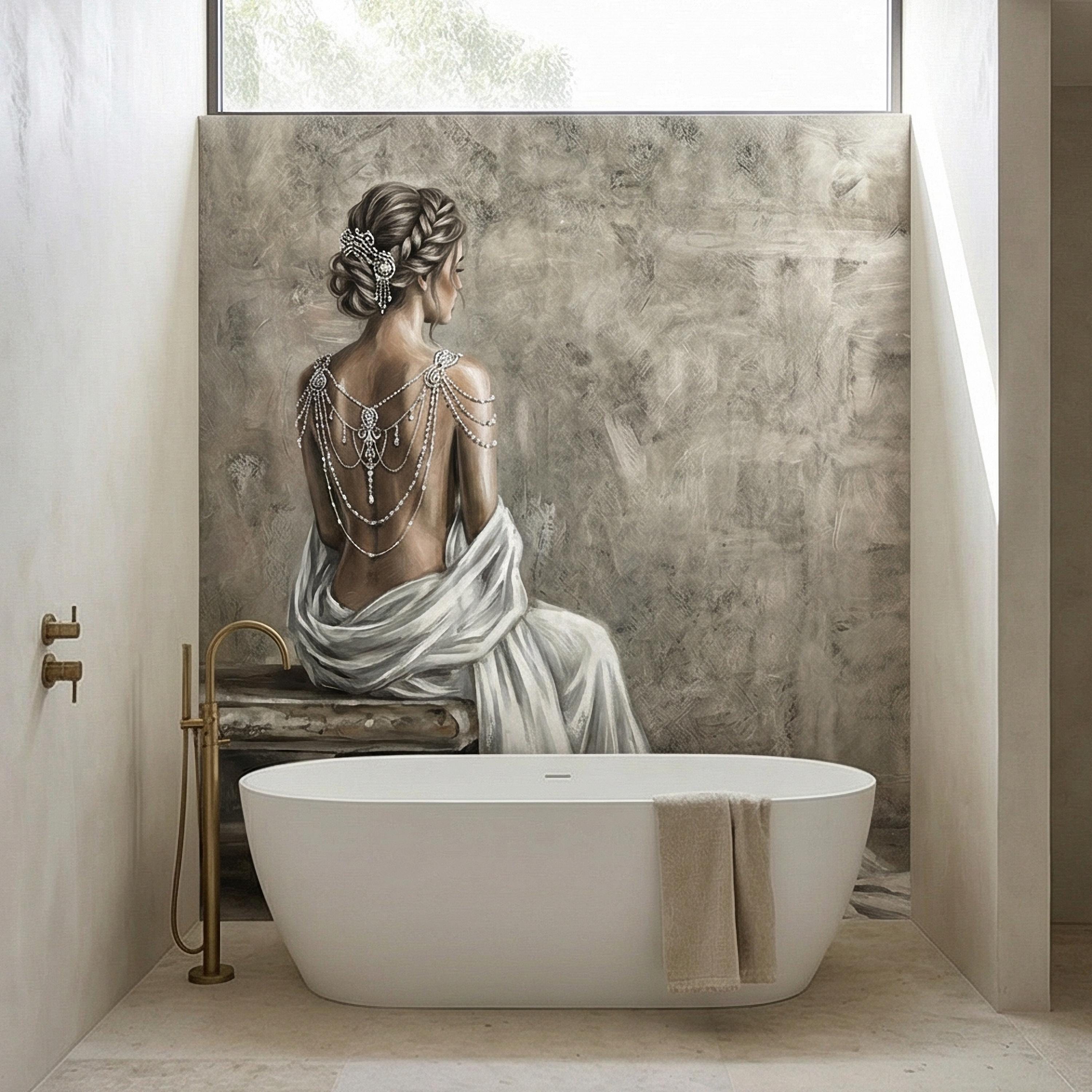 Elegant Woman Peel and Stick Wall Mural, Neutral Taupe Portrait, Romantic Feminine Figure, Soft Vintage Glam Wallpaper