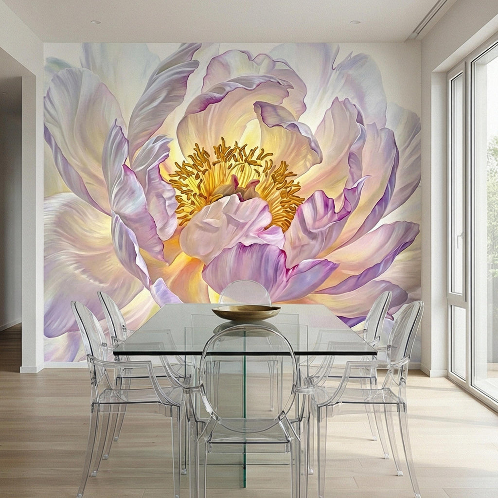 Soft Peony Peel and Stick Wall Mural, Blush Lavender Peony Bloom, Oversized Romantic Floral, Large Scale Elegant Botanical Wallpaper