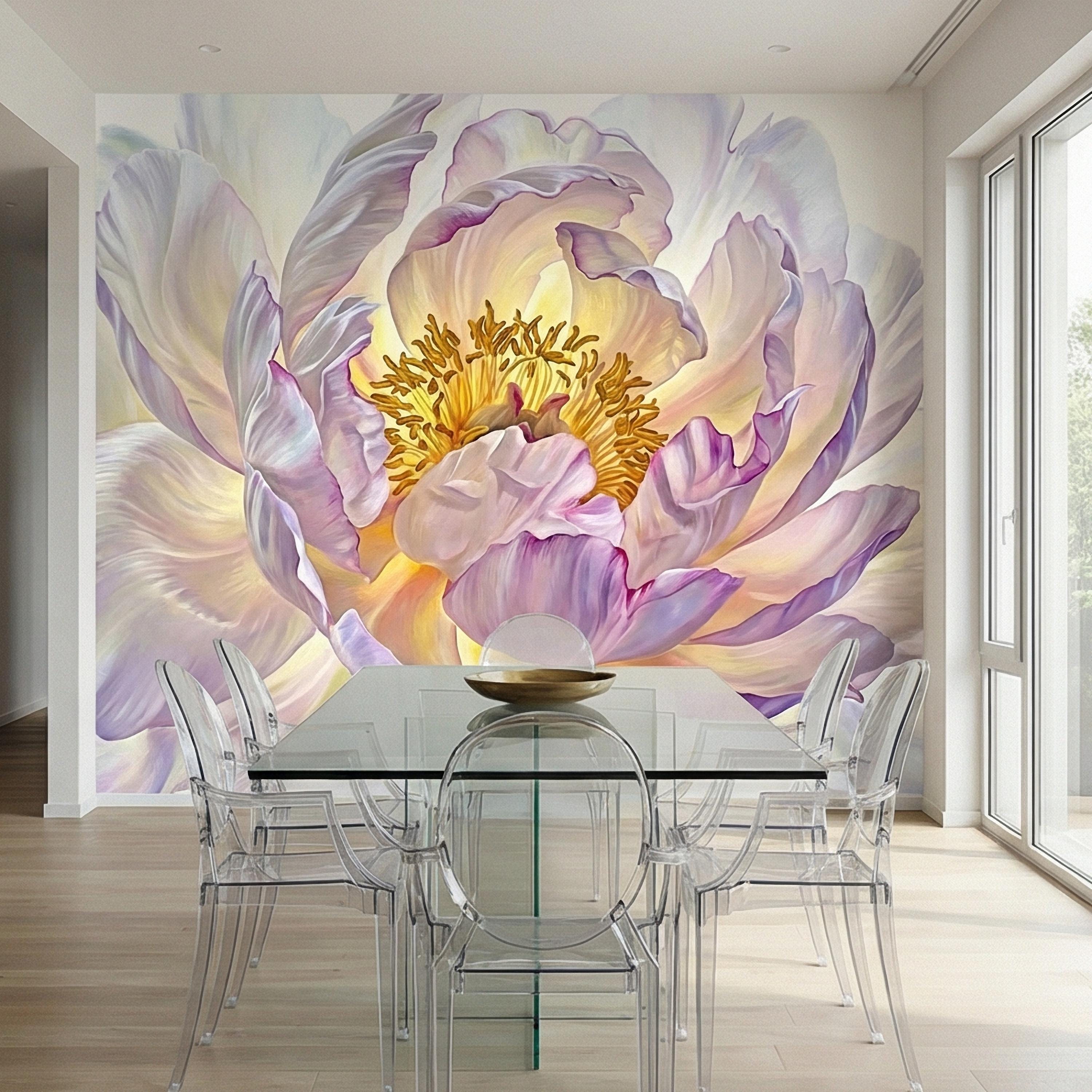 Soft Peony Peel and Stick Wall Mural, Blush Lavender Peony Bloom, Oversized Romantic Floral, Large Scale Elegant Botanical Wallpaper