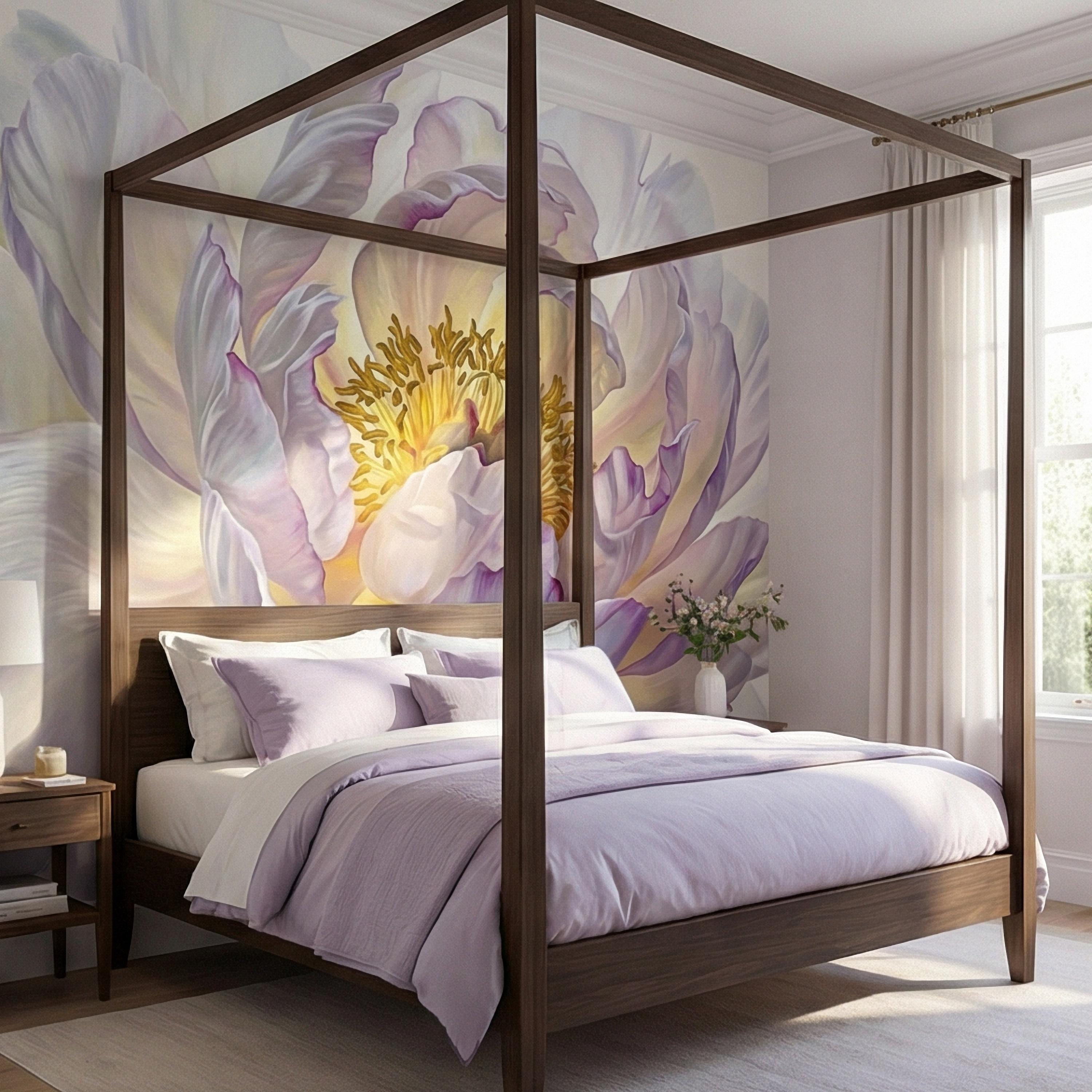 Soft Peony Peel and Stick Wall Mural, Blush Lavender Peony Bloom, Oversized Romantic Floral, Large Scale Elegant Botanical Wallpaper