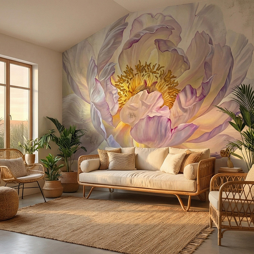 Soft Peony Peel and Stick Wall Mural, Blush Lavender Peony Bloom, Oversized Romantic Floral, Large Scale Elegant Botanical Wallpaper