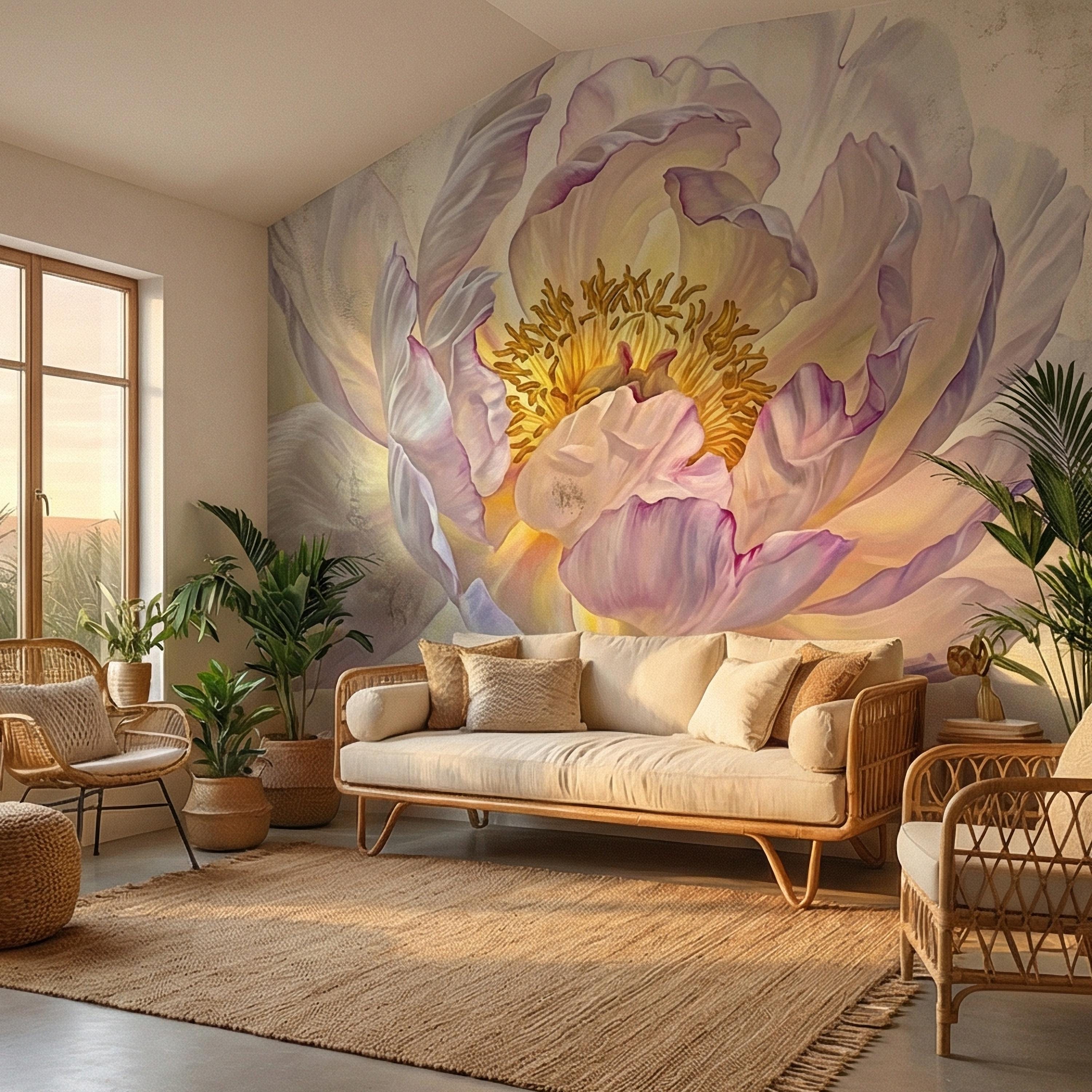 Soft Peony Peel and Stick Wall Mural, Blush Lavender Peony Bloom, Oversized Romantic Floral, Large Scale Elegant Botanical Wallpaper