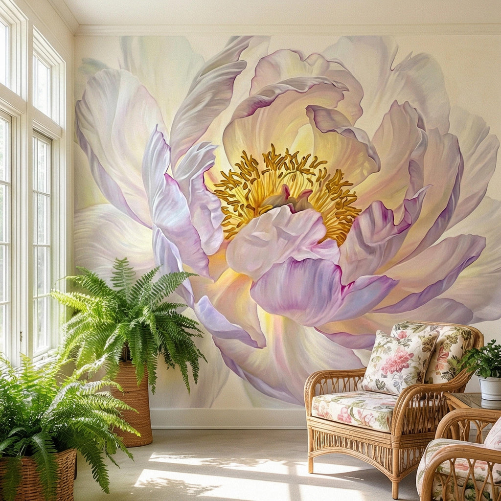Soft Peony Peel and Stick Wall Mural, Blush Lavender Peony Bloom, Oversized Romantic Floral, Large Scale Elegant Botanical Wallpaper