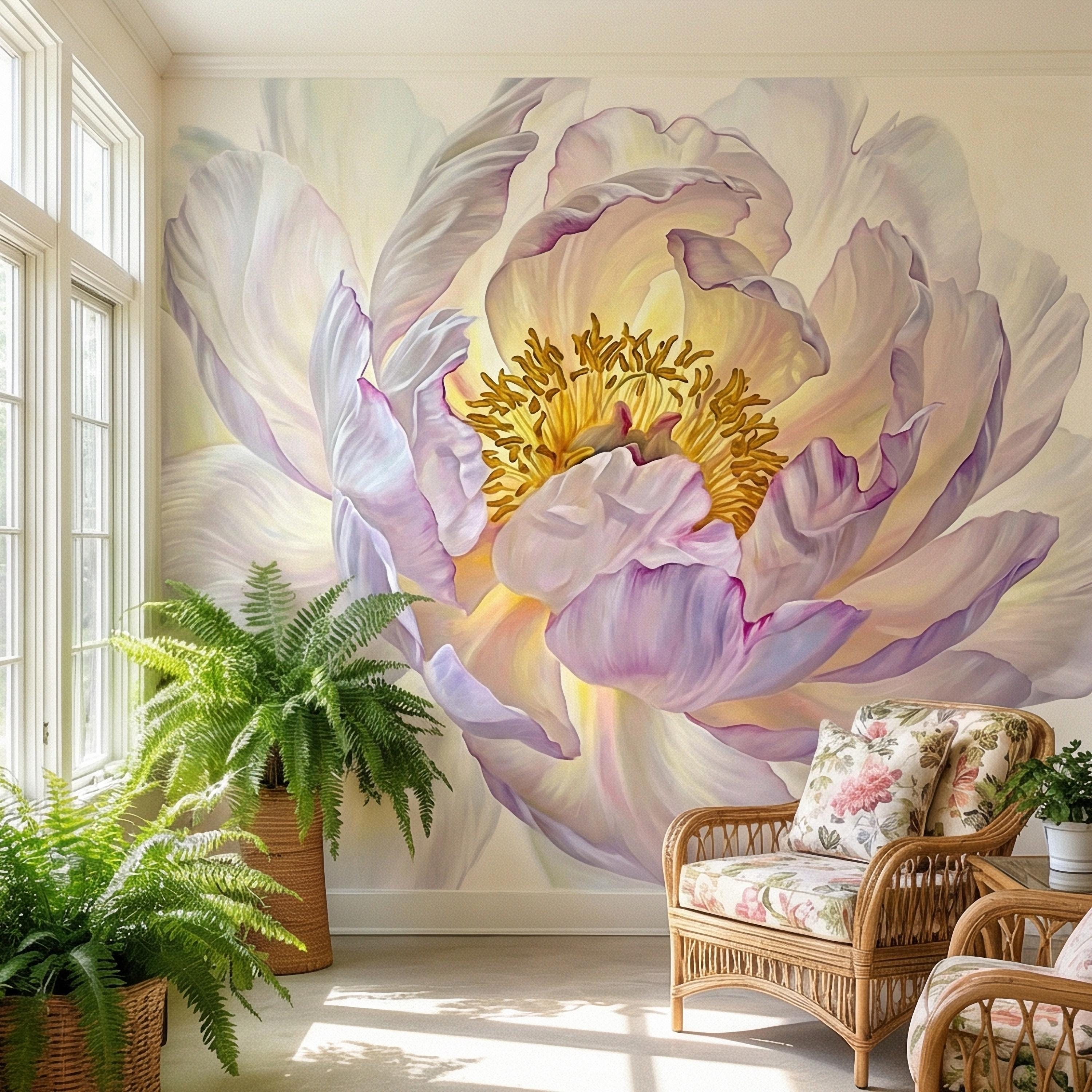 Soft Peony Peel and Stick Wall Mural, Blush Lavender Peony Bloom, Oversized Romantic Floral, Large Scale Elegant Botanical Wallpaper