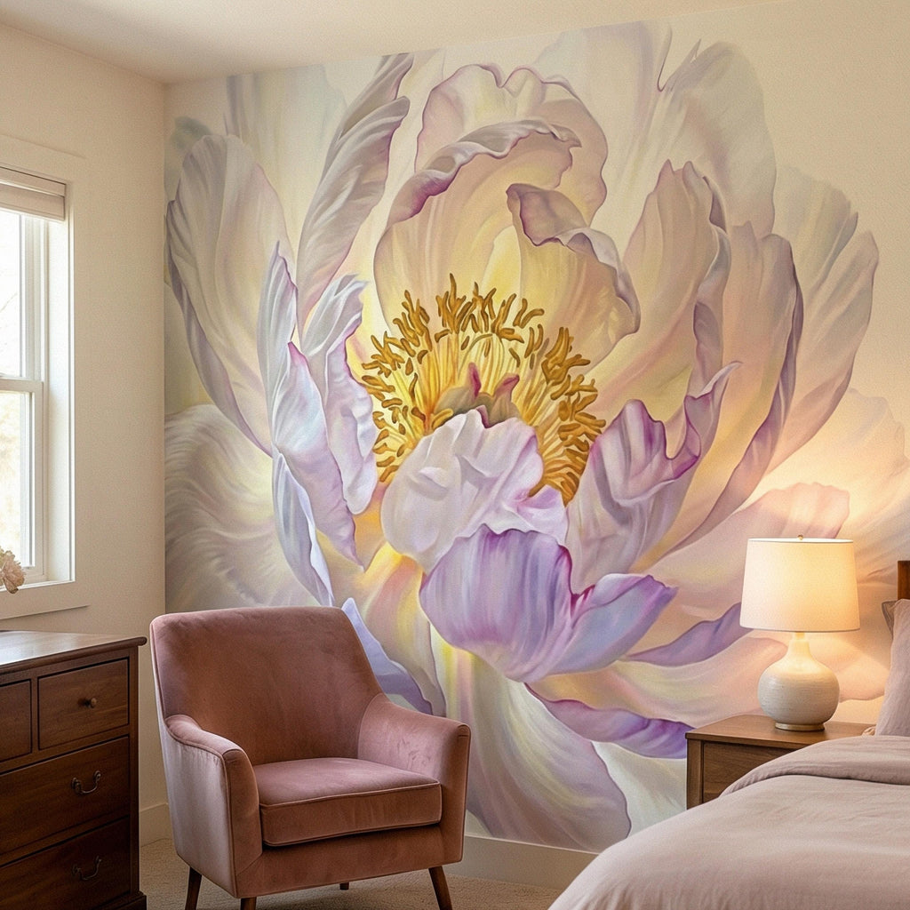 Soft Peony Peel and Stick Wall Mural, Blush Lavender Peony Bloom, Oversized Romantic Floral, Large Scale Elegant Botanical Wallpaper