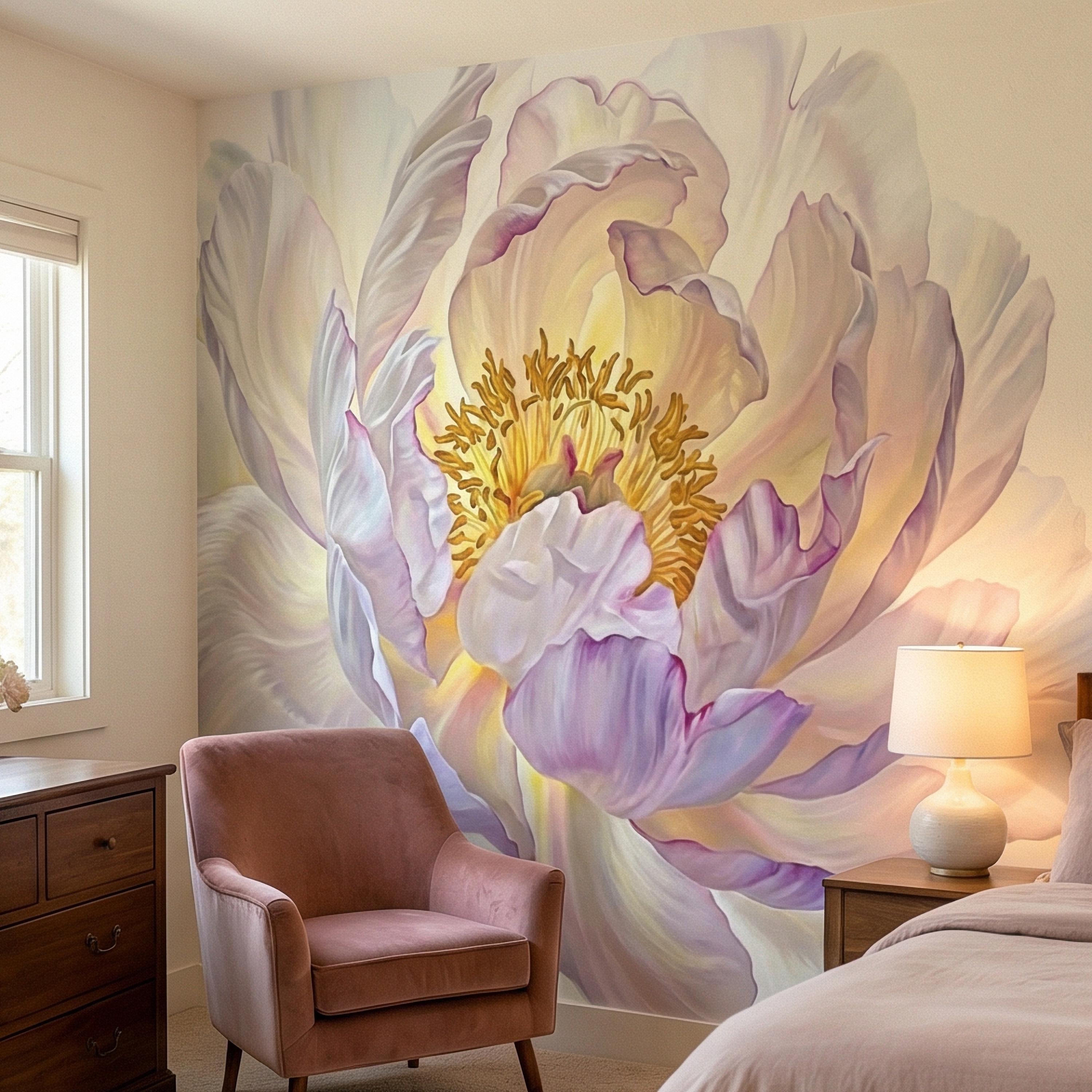 Soft Peony Peel and Stick Wall Mural, Blush Lavender Peony Bloom, Oversized Romantic Floral, Large Scale Elegant Botanical Wallpaper