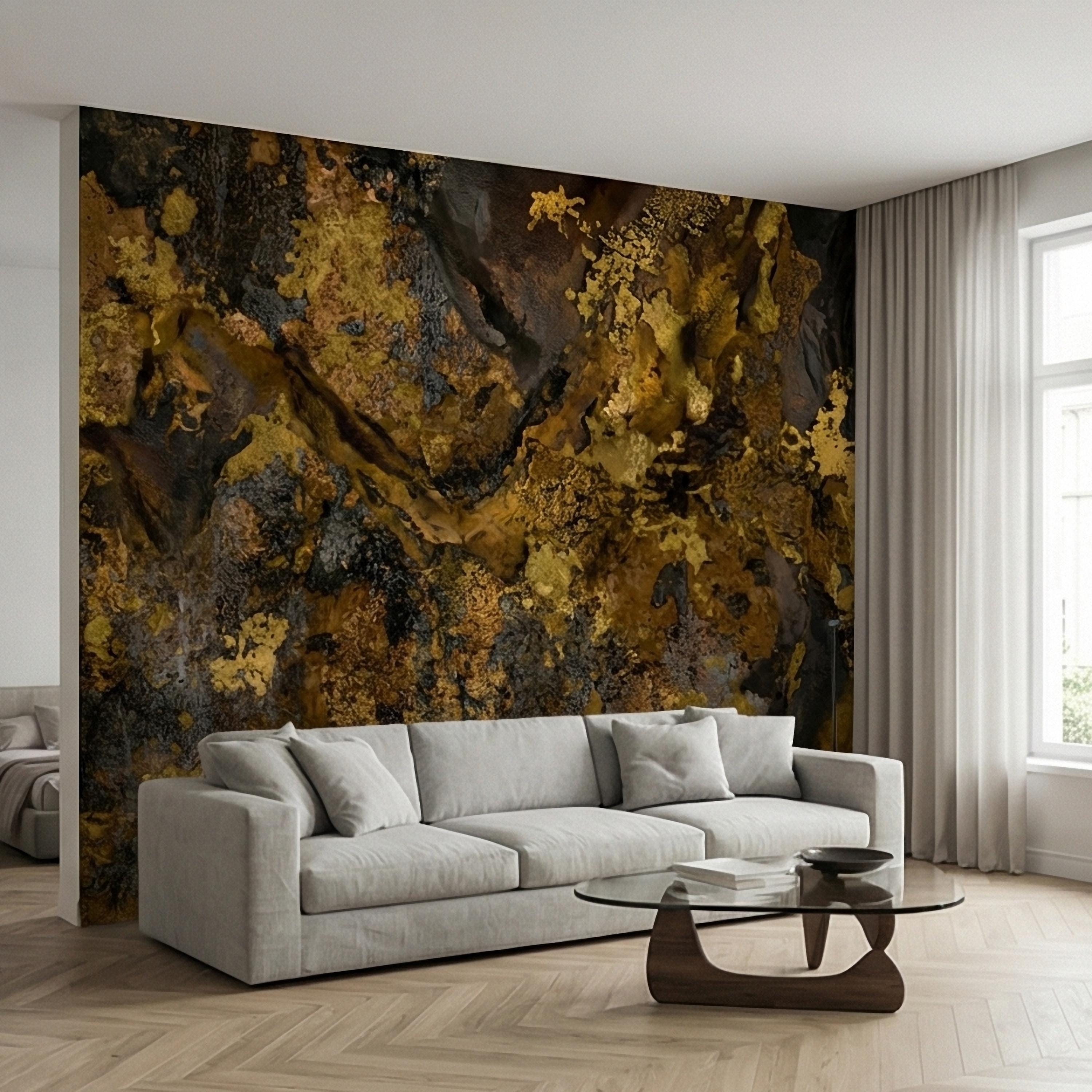 Abstract Dark Moody Brown Black Grunge Texture Peel and Stick Wall Mural, Rustic Stone Patina Ink Wash, Industrial Distressed Wallpaper