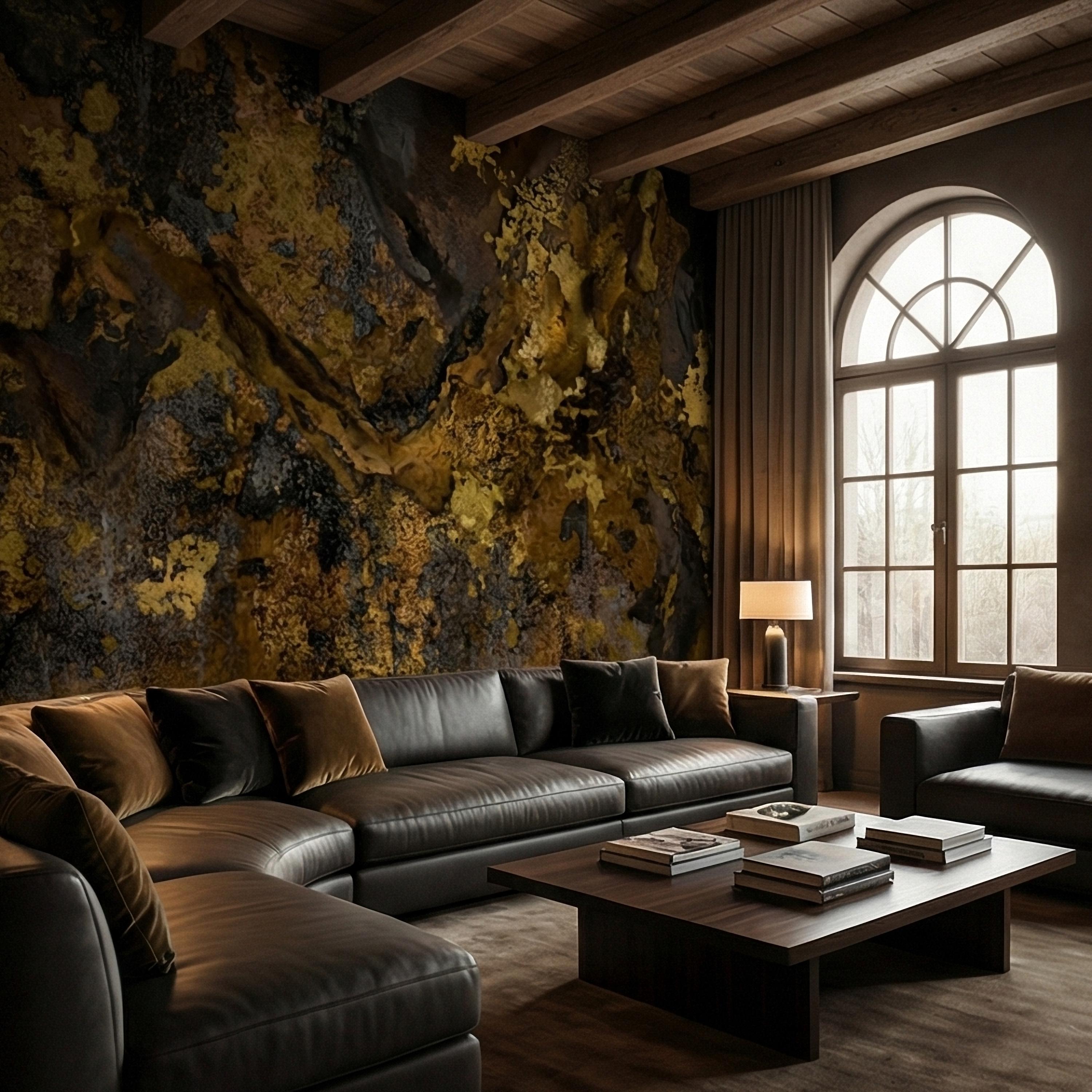 Abstract Dark Moody Brown Black Grunge Texture Peel and Stick Wall Mural, Rustic Stone Patina Ink Wash, Industrial Distressed Wallpaper
