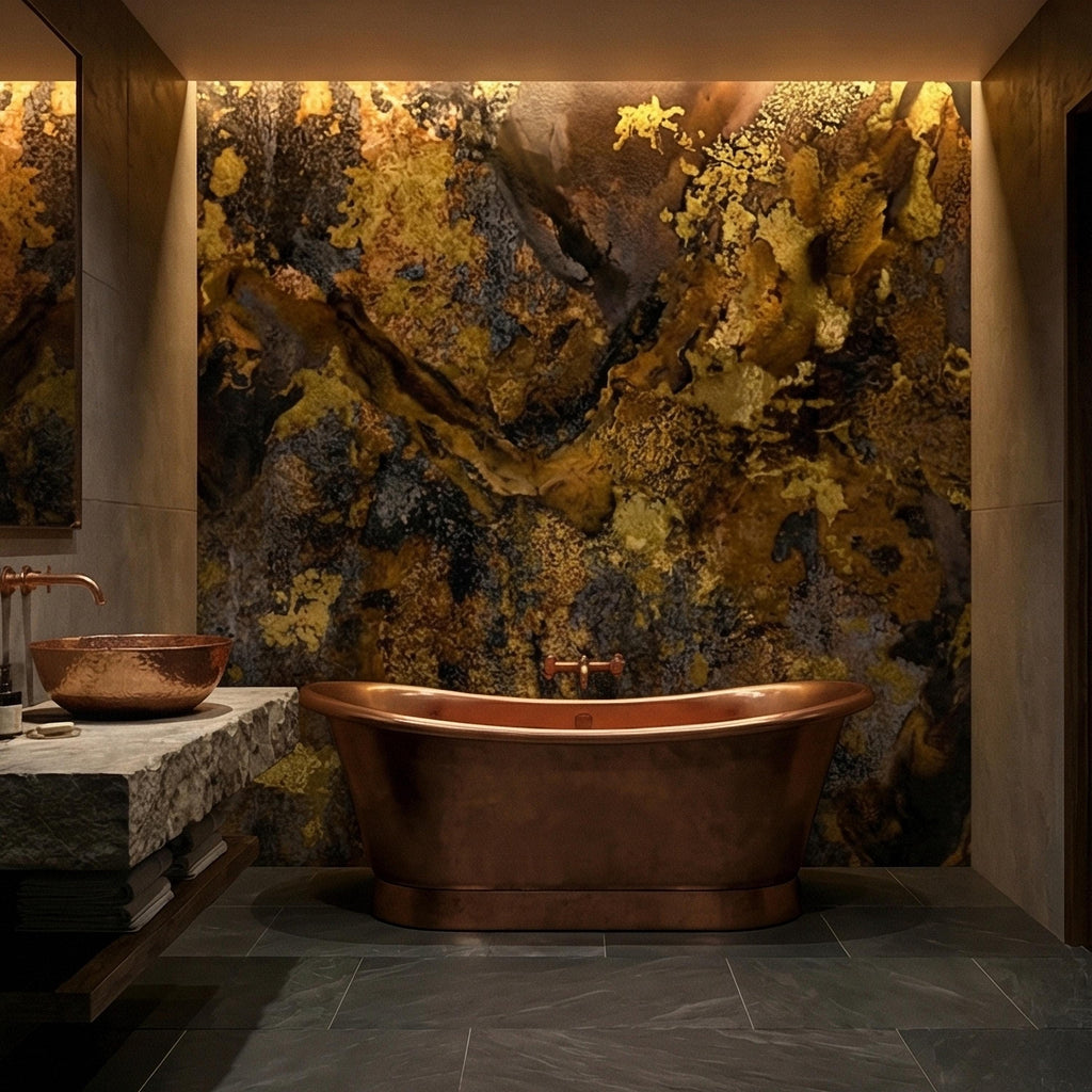 Abstract Dark Moody Brown Black Grunge Texture Peel and Stick Wall Mural, Rustic Stone Patina Ink Wash, Industrial Distressed Wallpaper