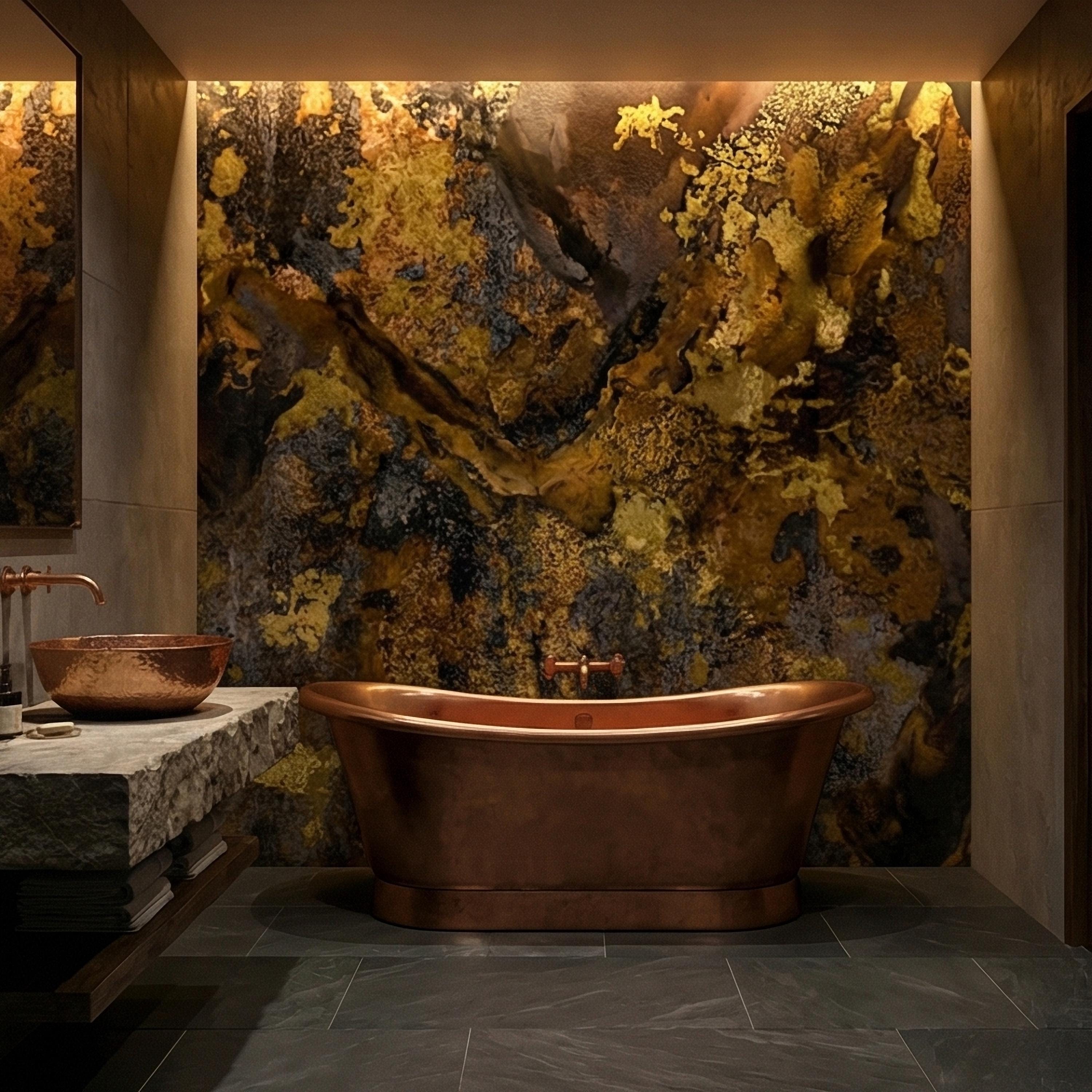 Abstract Dark Moody Brown Black Grunge Texture Peel and Stick Wall Mural, Rustic Stone Patina Ink Wash, Industrial Distressed Wallpaper