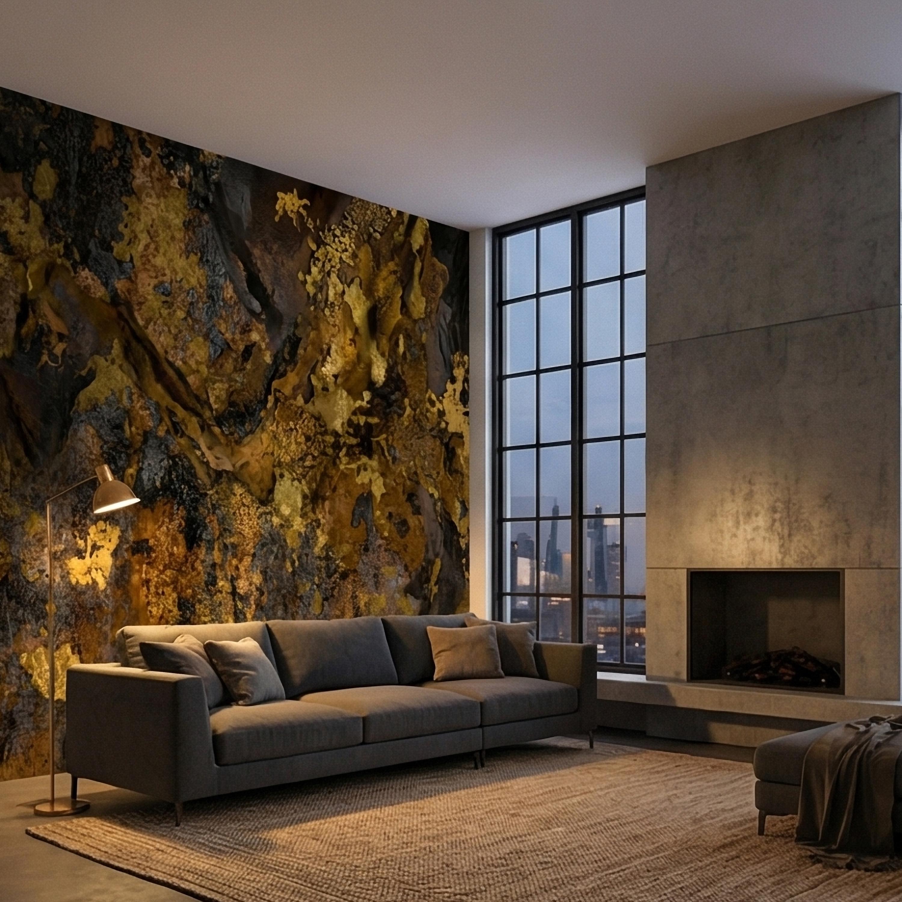 Abstract Dark Moody Brown Black Grunge Texture Peel and Stick Wall Mural, Rustic Stone Patina Ink Wash, Industrial Distressed Wallpaper