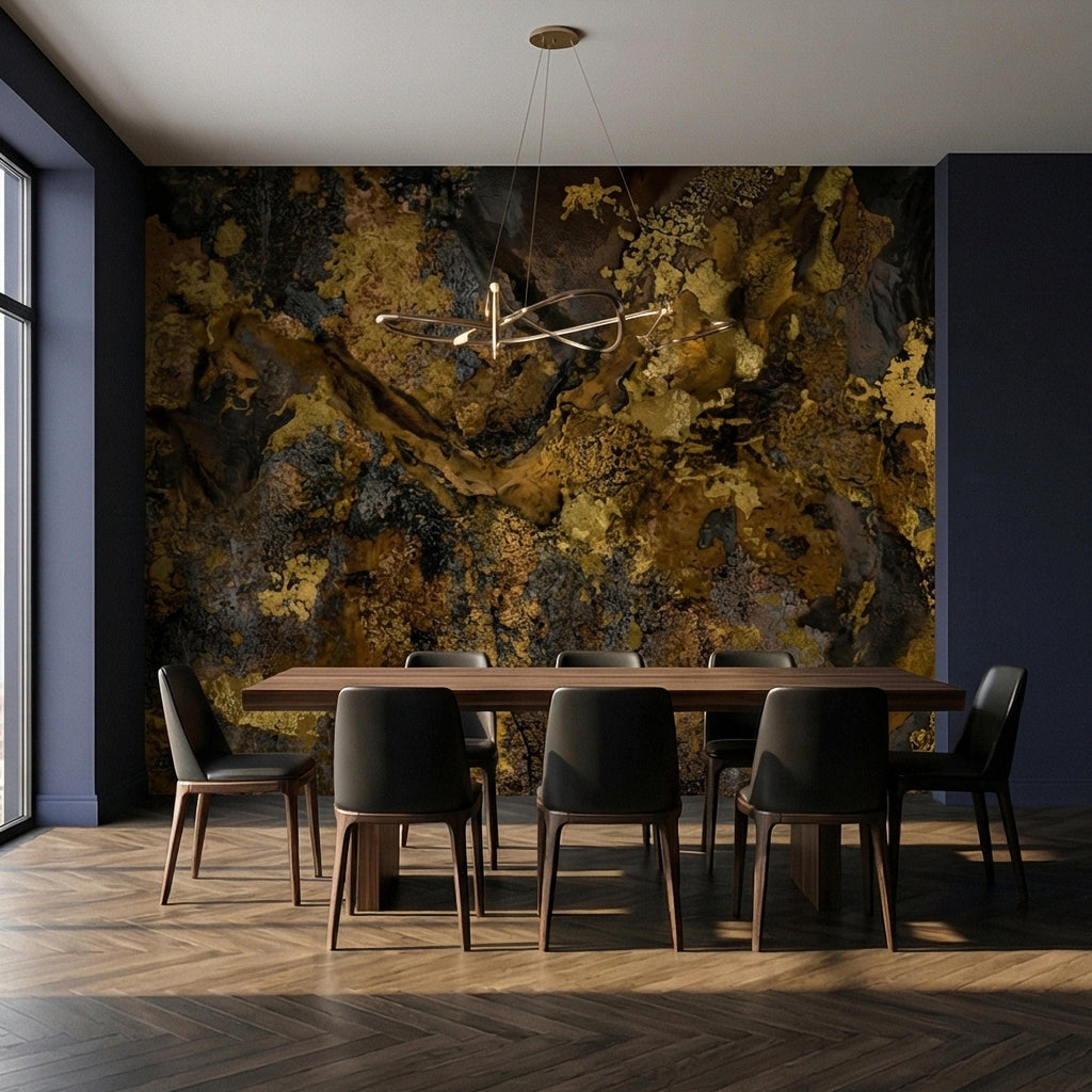 Abstract Dark Moody Brown Black Grunge Texture Peel and Stick Wall Mural, Rustic Stone Patina Ink Wash, Industrial Distressed Wallpaper