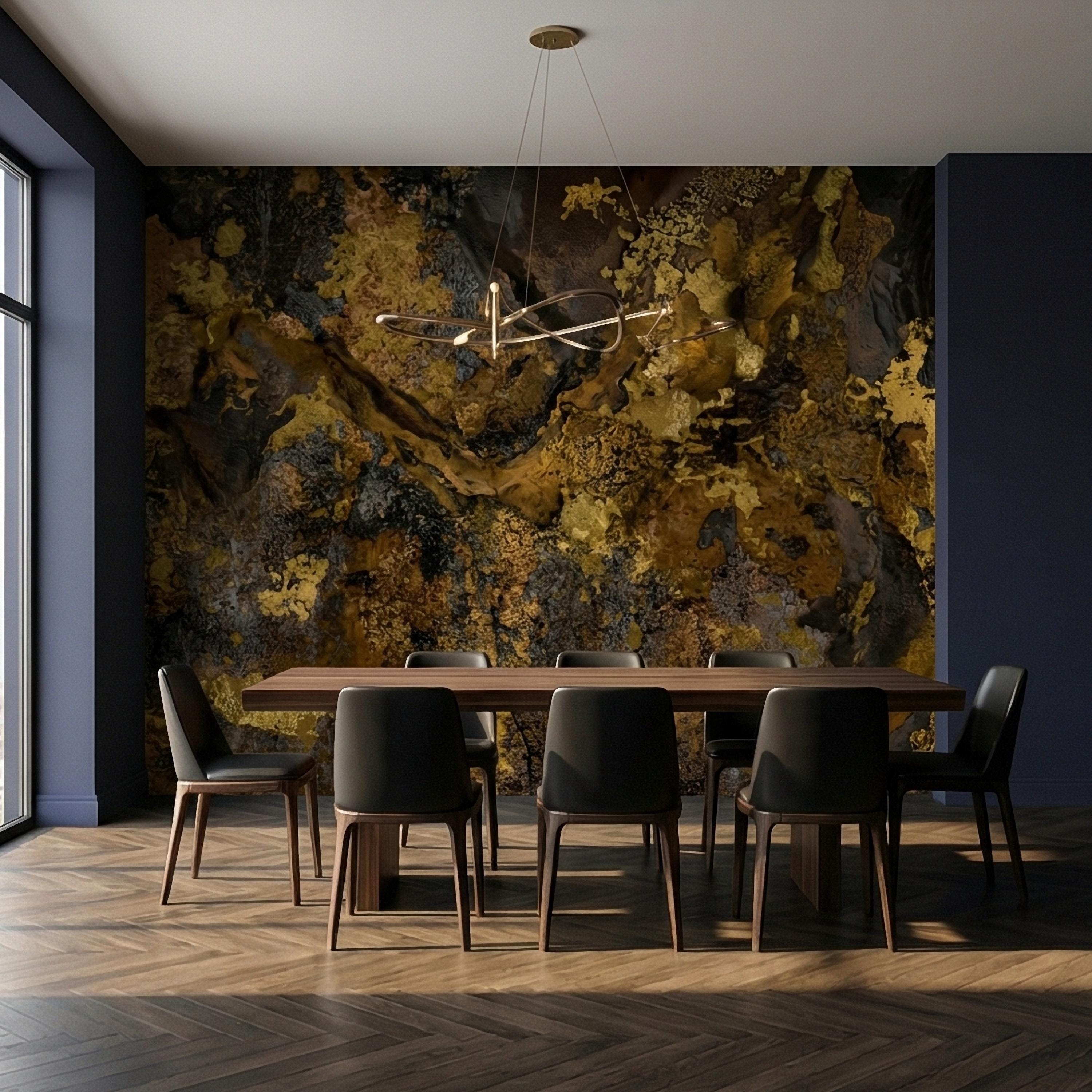 Abstract Dark Moody Brown Black Grunge Texture Peel and Stick Wall Mural, Rustic Stone Patina Ink Wash, Industrial Distressed Wallpaper
