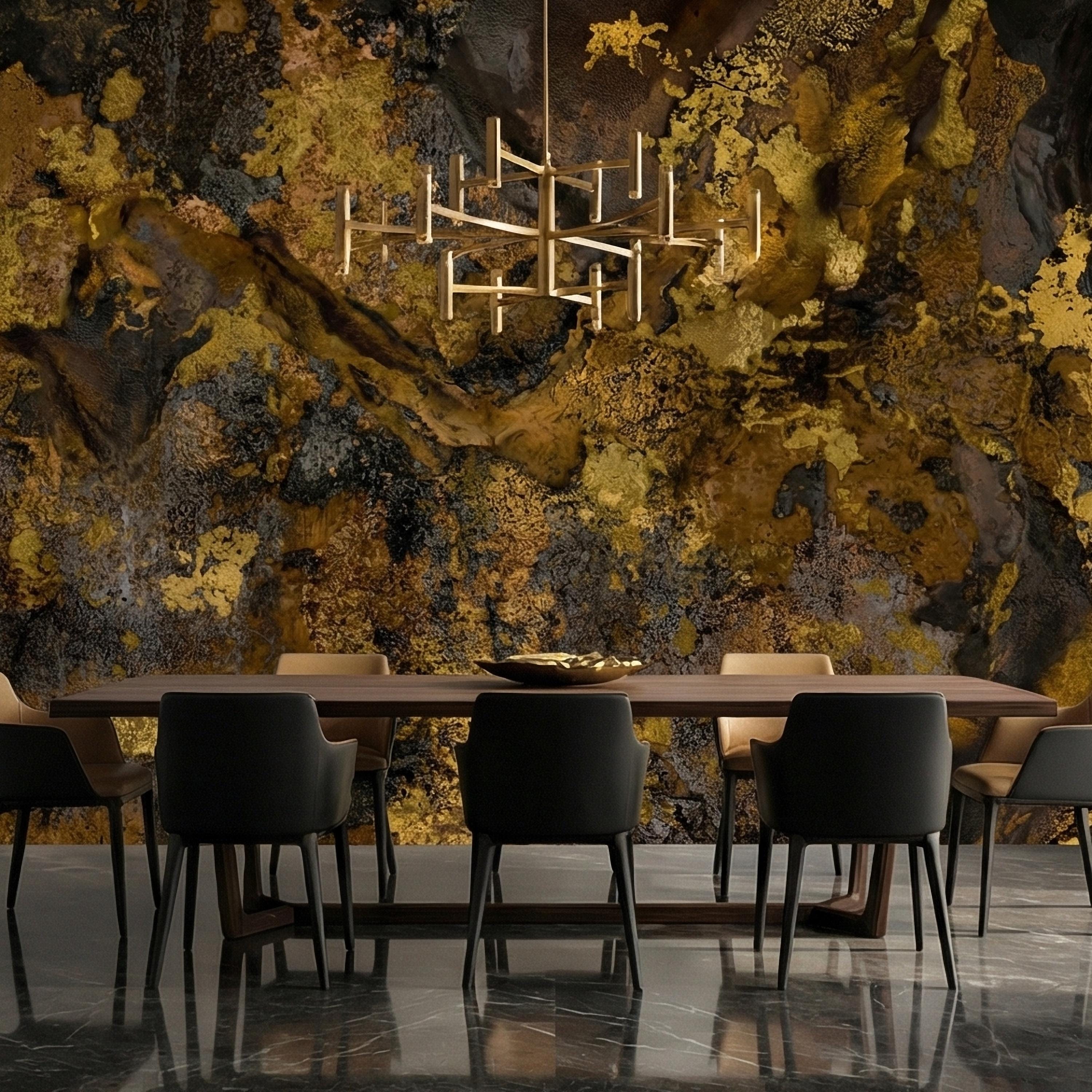 Abstract Dark Moody Brown Black Grunge Texture Peel and Stick Wall Mural, Rustic Stone Patina Ink Wash, Industrial Distressed Wallpaper