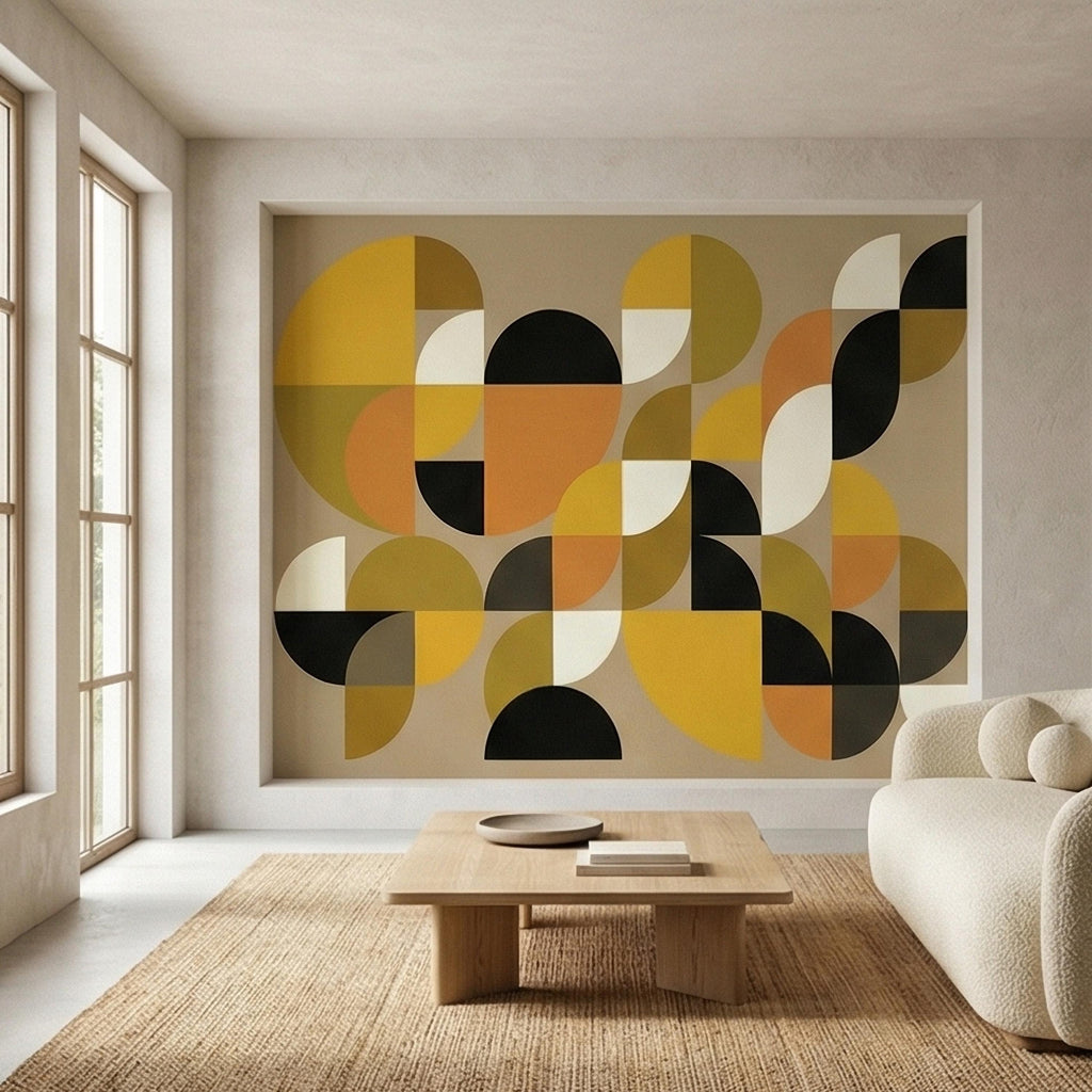 Mid Century Modern Geometric Peel & Stick, Abstract Bauhaus 1970s Arches Motif, Scandinavian Minimalist Modernism, Retro Mod Decor Wallpaper