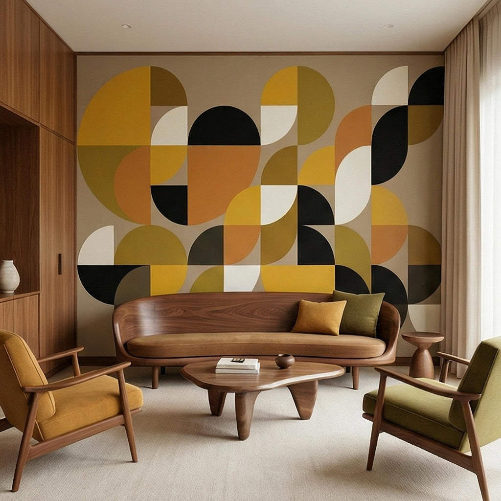 Mid Century Modern Geometric Peel & Stick, Abstract Bauhaus 1970s Arches Motif, Scandinavian Minimalist Modernism, Retro Mod Decor Wallpaper