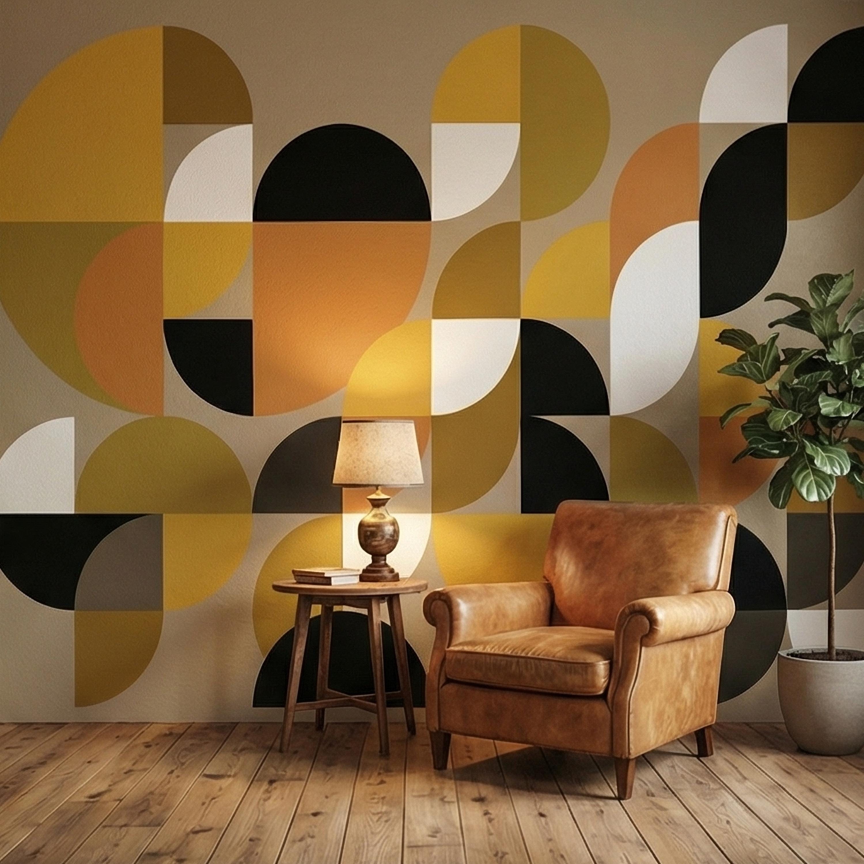 Mid Century Modern Geometric Peel & Stick, Abstract Bauhaus 1970s Arches Motif, Scandinavian Minimalist Modernism, Retro Mod Decor Wallpaper