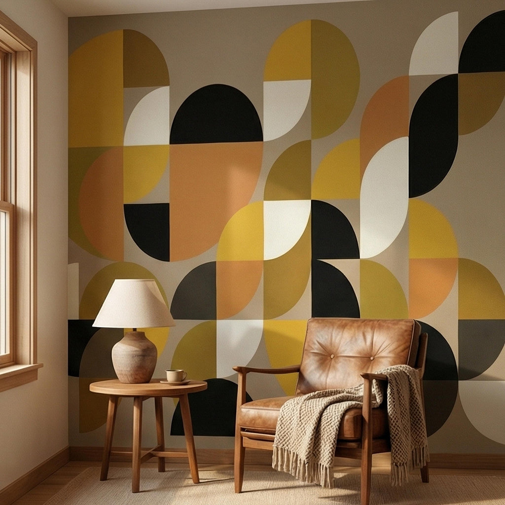 Mid Century Modern Geometric Peel & Stick, Abstract Bauhaus 1970s Arches Motif, Scandinavian Minimalist Modernism, Retro Mod Decor Wallpaper