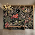 Night Jungle Flamingo Sloth Monkeys Owl Crescent Moon Peel and Stick Wall Mural Vintage Tropical Rainforest Botanicals Dark Exotic Wallpaper