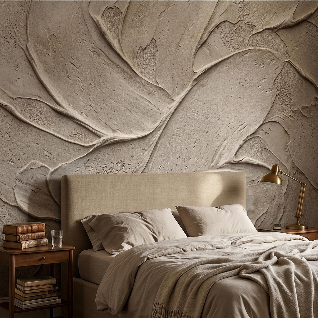 Venetian Plaster Limewash Peel and Stick Wall Mural, Textured Trowel Stroke Faux Stucco Matte Finish in Warm Greige Neutral Modern Wallpaper