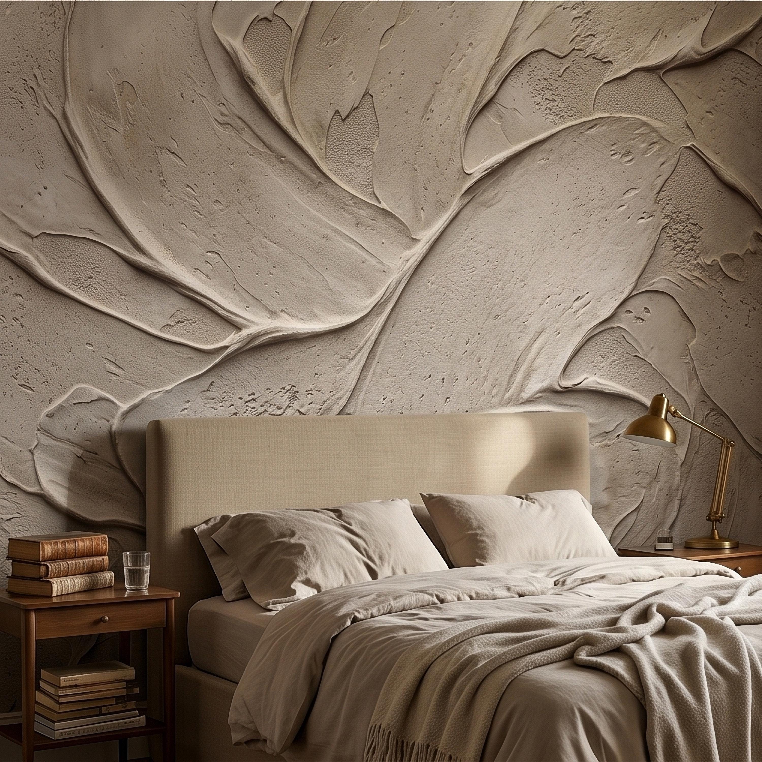 Venetian Plaster Limewash Peel and Stick Wall Mural, Textured Trowel Stroke Faux Stucco Matte Finish in Warm Greige Neutral Modern Wallpaper