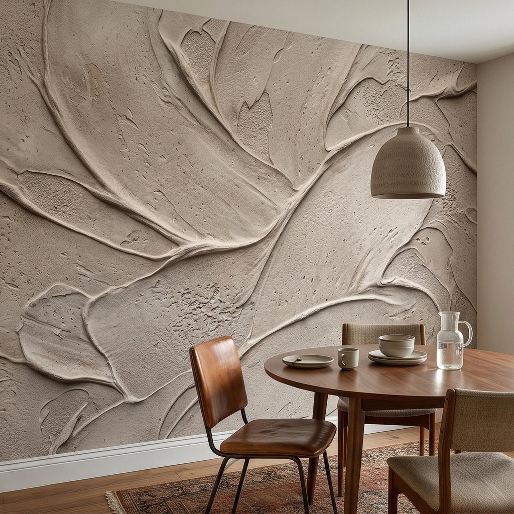 Venetian Plaster Limewash Peel and Stick Wall Mural, Textured Trowel Stroke Faux Stucco Matte Finish in Warm Greige Neutral Modern Wallpaper