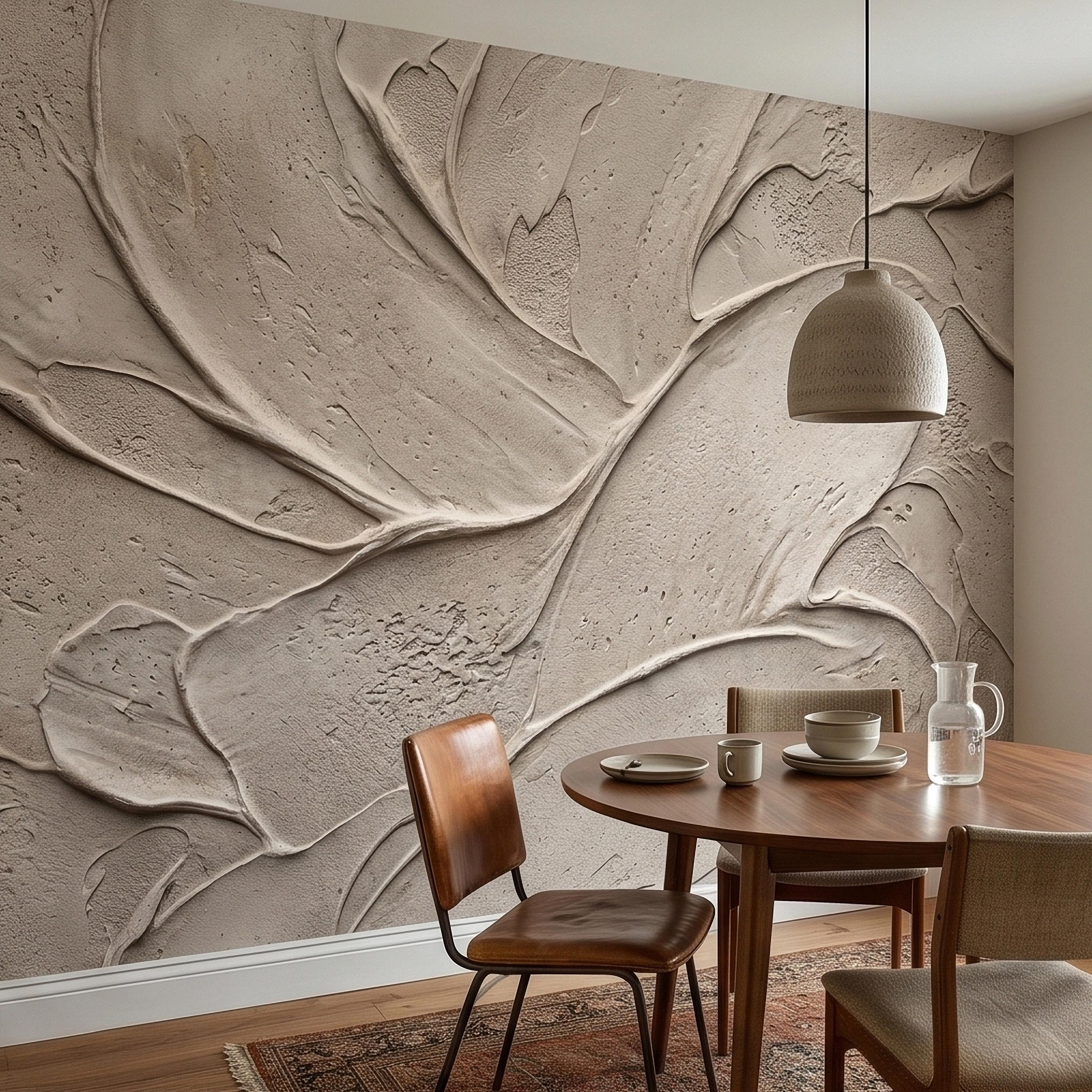 Venetian Plaster Limewash Peel and Stick Wall Mural, Textured Trowel Stroke Faux Stucco Matte Finish in Warm Greige Neutral Modern Wallpaper